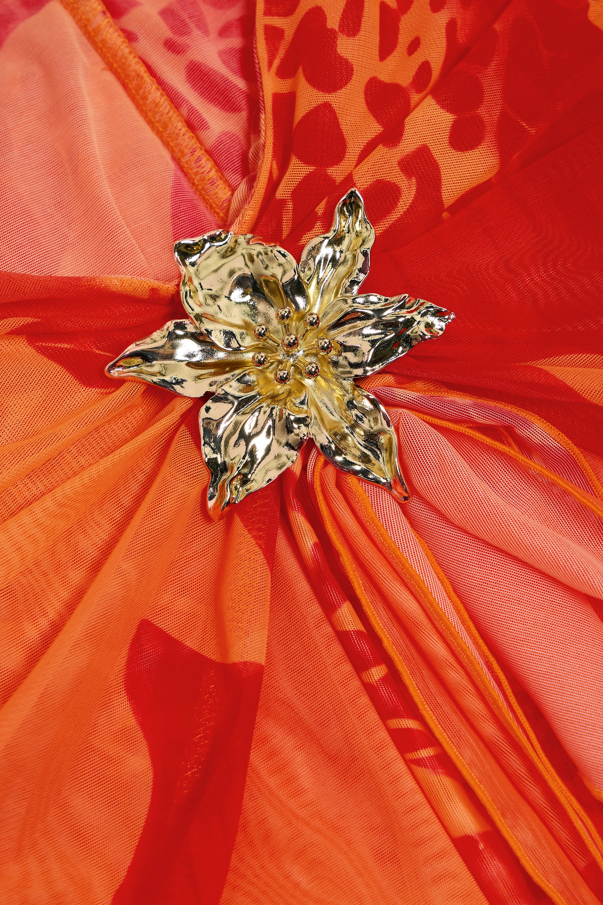  Ruched Hardware-Detail Fishtail Maxi Skirt in Orange Orchid Print、mySite、sugarbowlscore