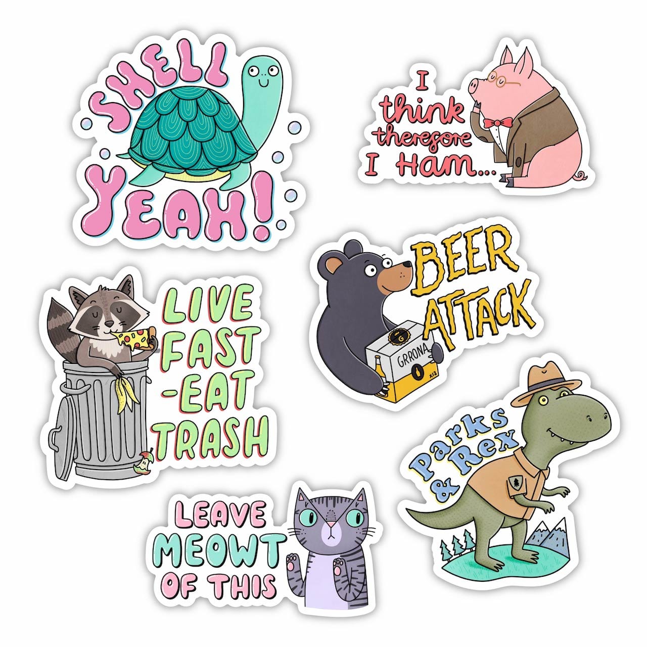  Animal Pun Sticker 6 Pack、mySite、elrpsem3k