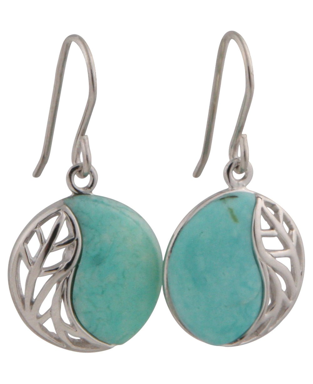Feather and Turquoise Yin Yang Earrings, Sterling Silver、mySite、topwebapps