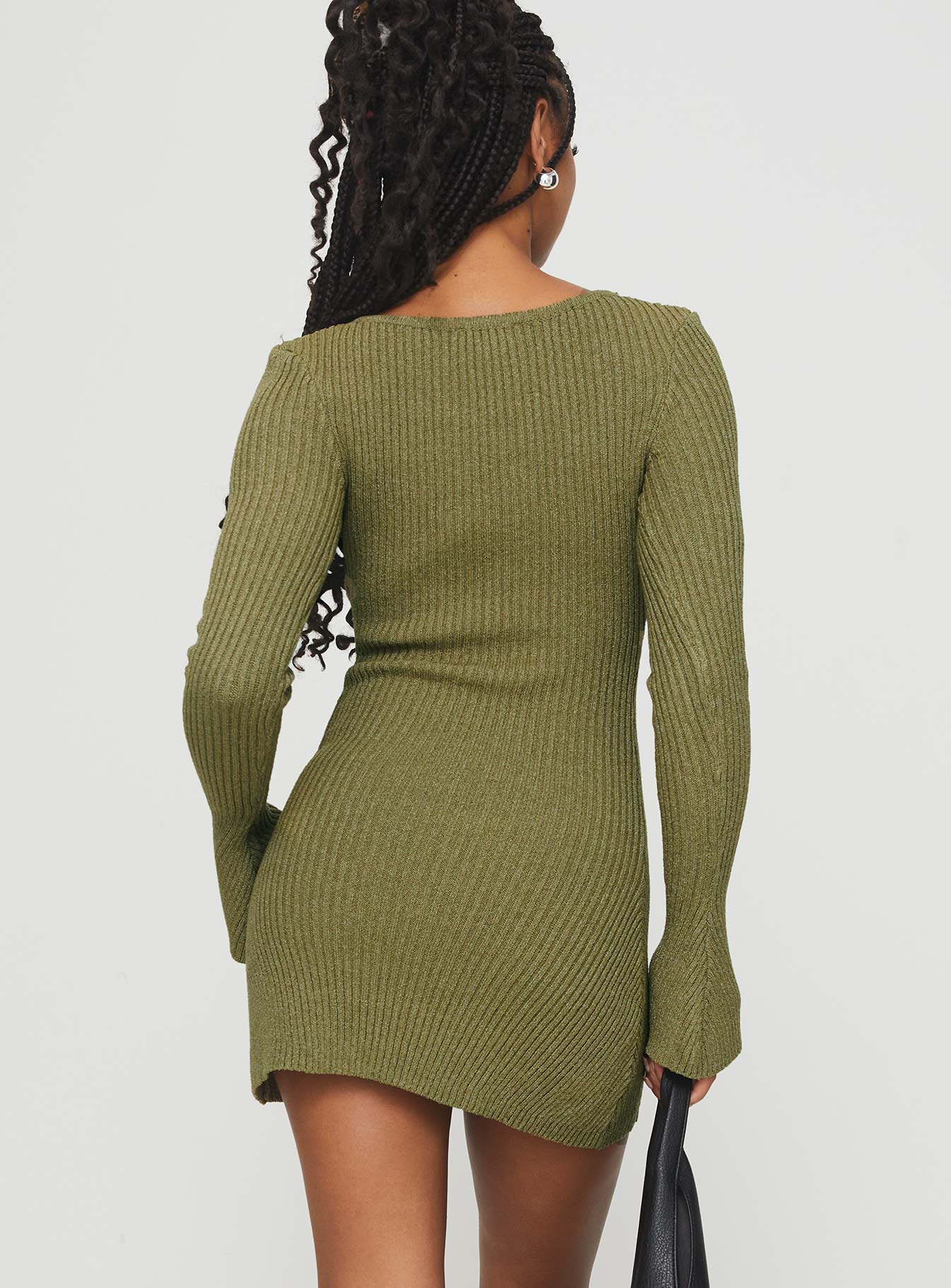 Osment Long Sleeve Knit Mini Dress Olive、mySite、solidvoid