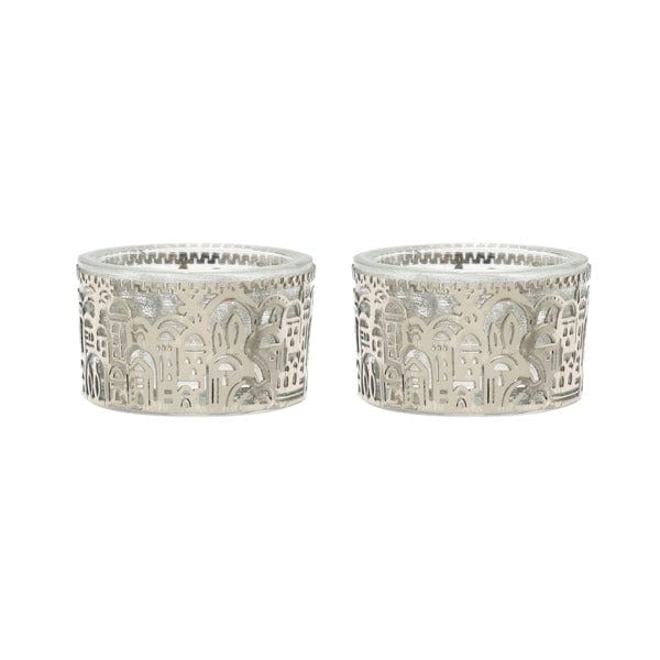 Tea Light Holders With Metal Cutout of Jerusalem by Yair Emanuel - Silver、mySite、topwebapps