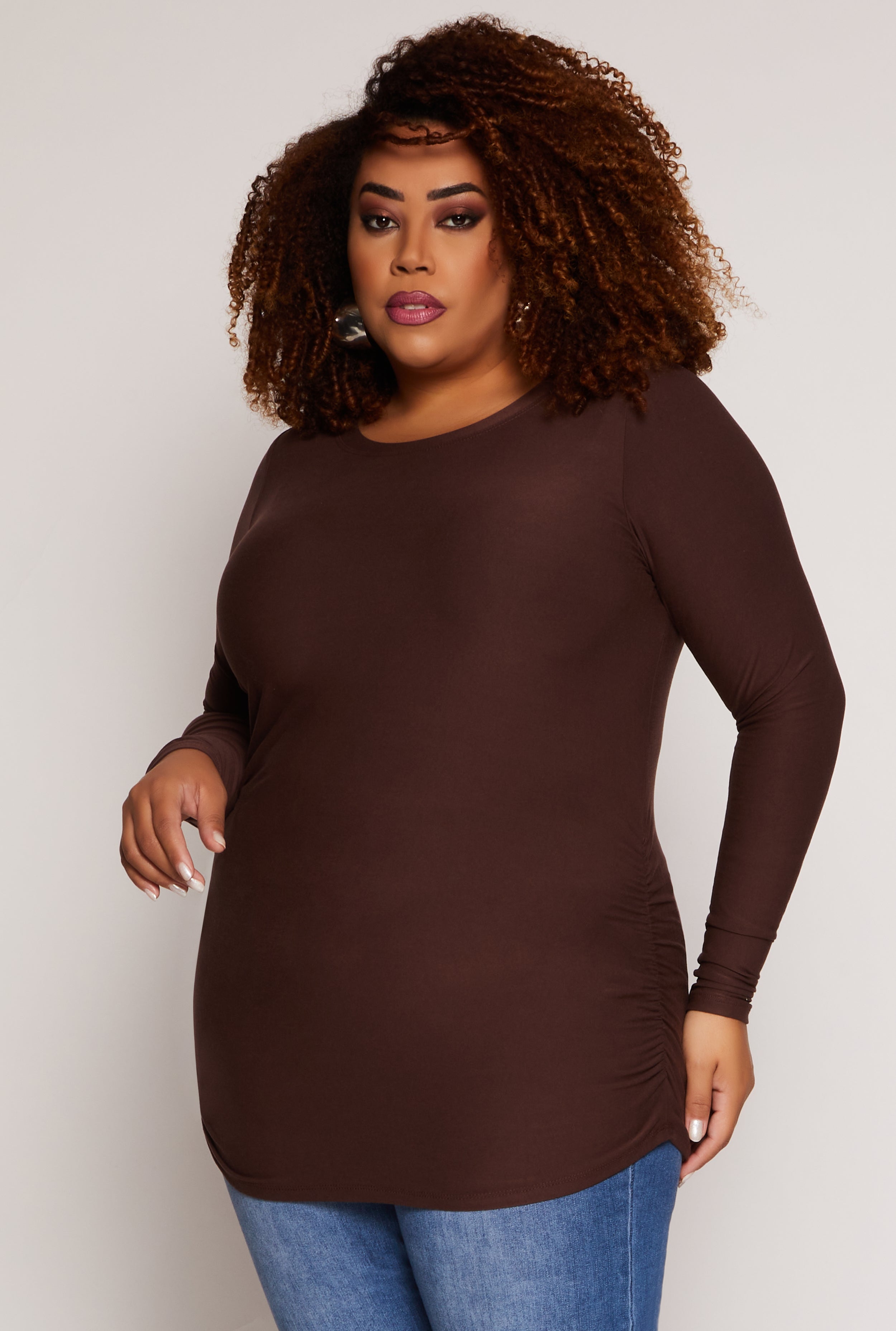 Plus Size Ruched Side Long Sleeve Top、mySite、camillekostekn