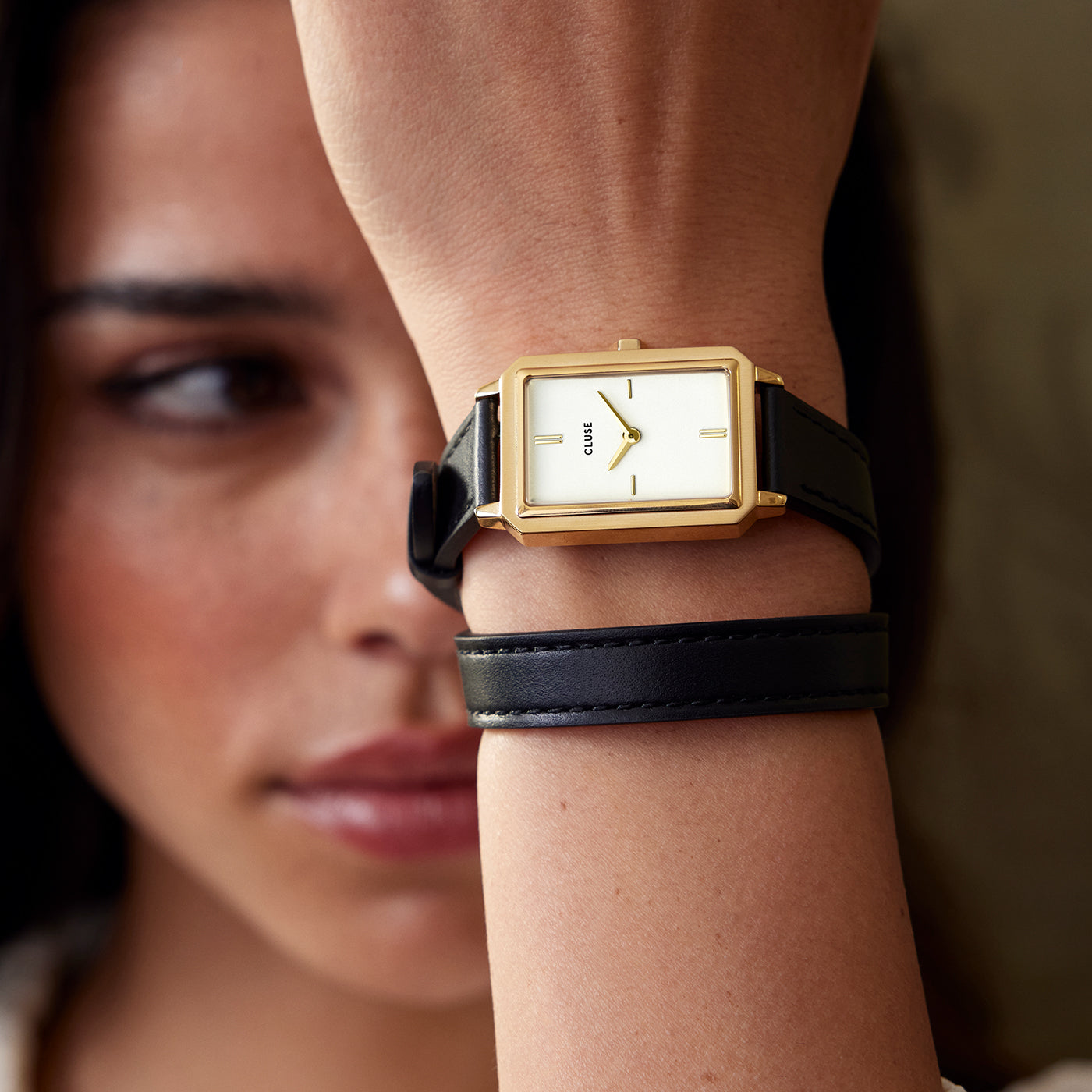 Fluette Watch Double Leather Black, Gold Colour、mySite、botmansion