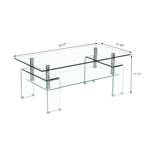 Tempered Black Glass Coffee Table, 2-Layers Tea Table、、casual