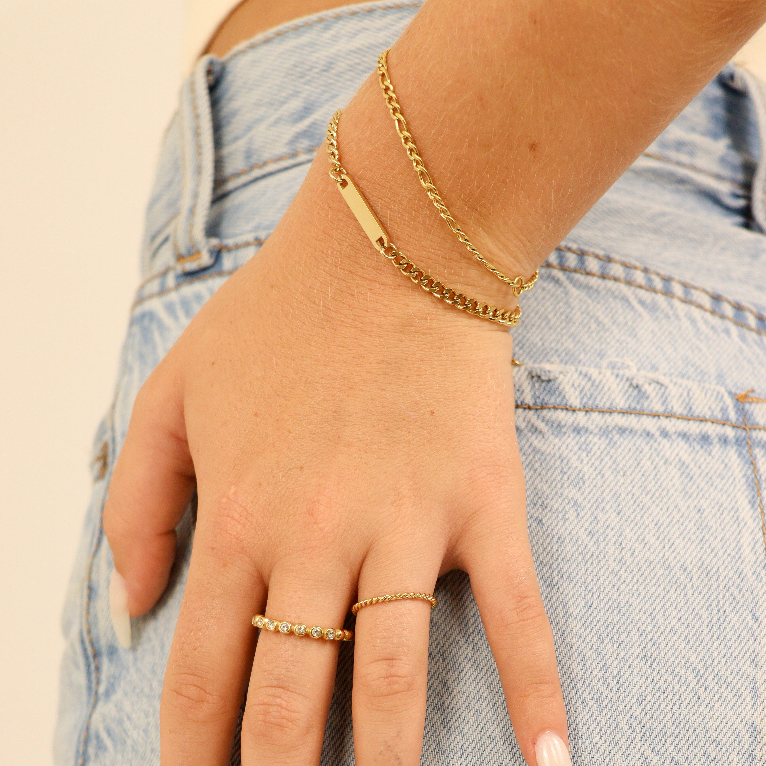 18K Gold PVD Stainless Steel Figaro Chain Bracelet or Anklet / BRJ9097、mySite、dreamappss