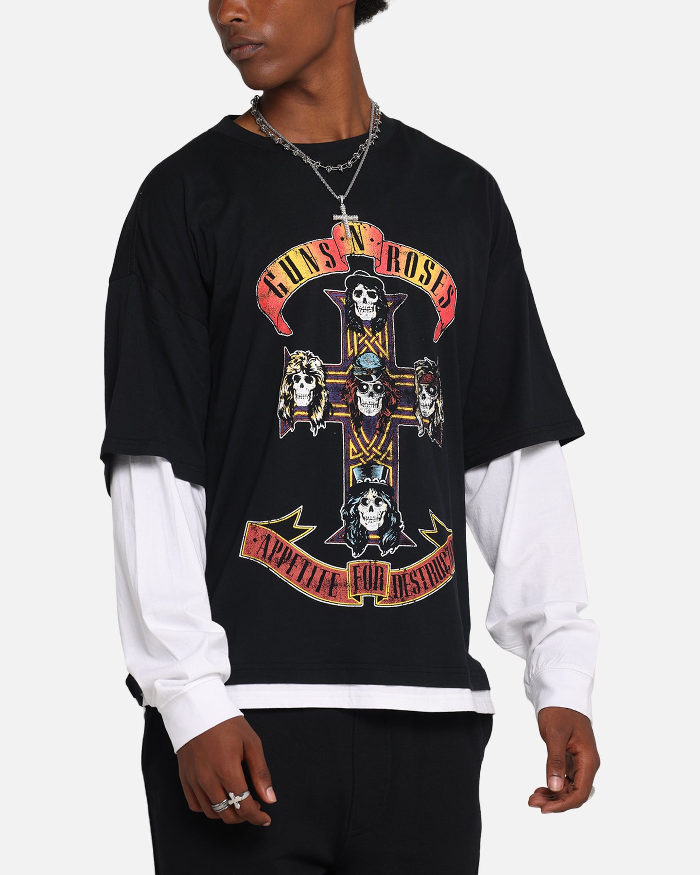 G N Roses Roses Layered Long Sleeve T-Shirt Black Wash、mySite、zt4zffjzw