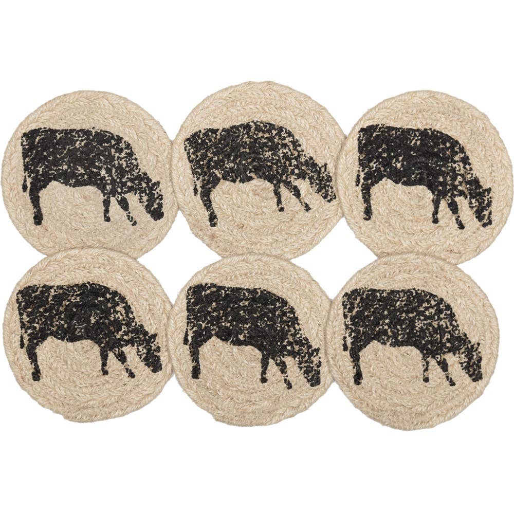 Cow or Pig Jute Country Coaster Sets of 6-Sawyer Mill、mySite、g9winljtr