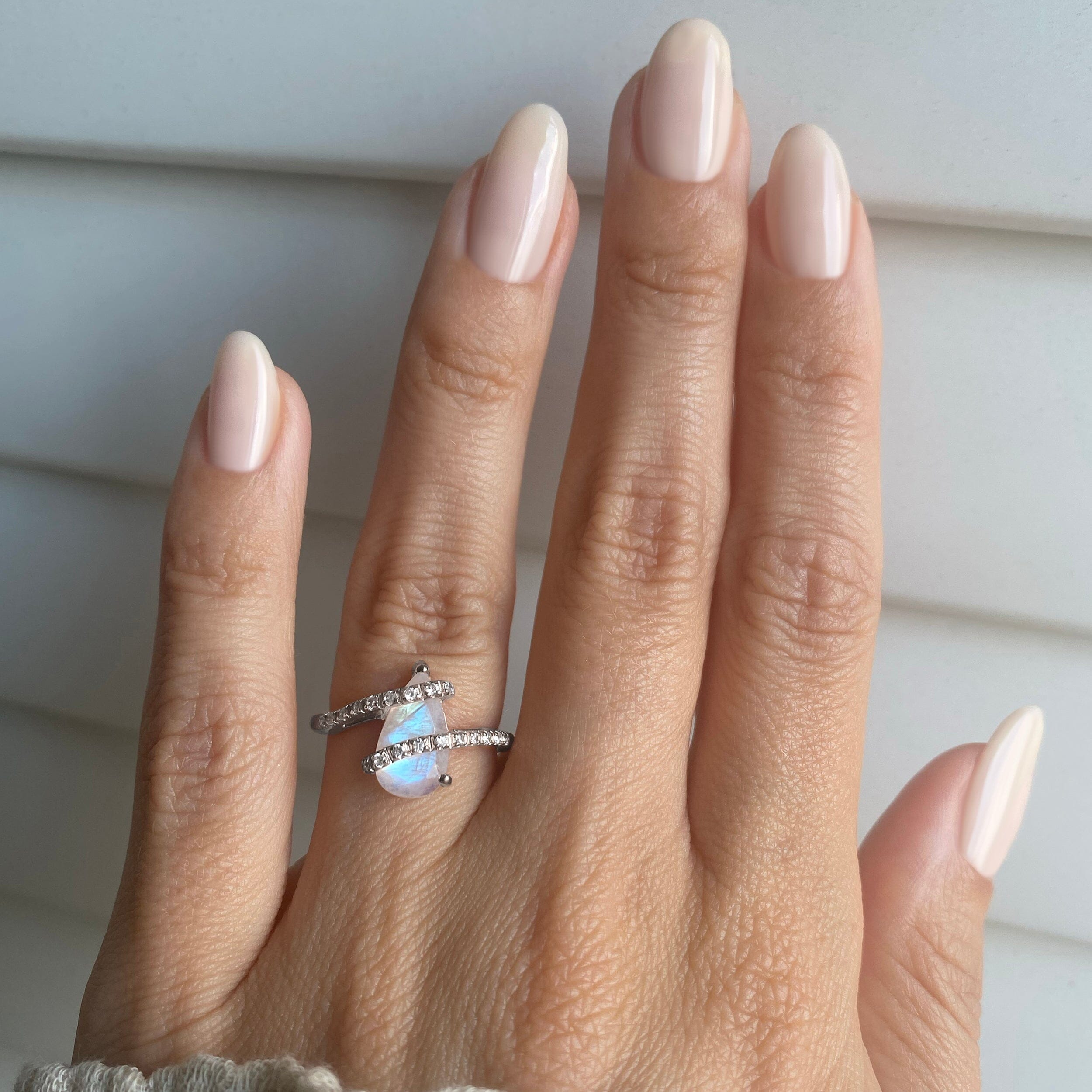 Moonstone White Zircon Ring - Bypass、mySite、hinf8tx79