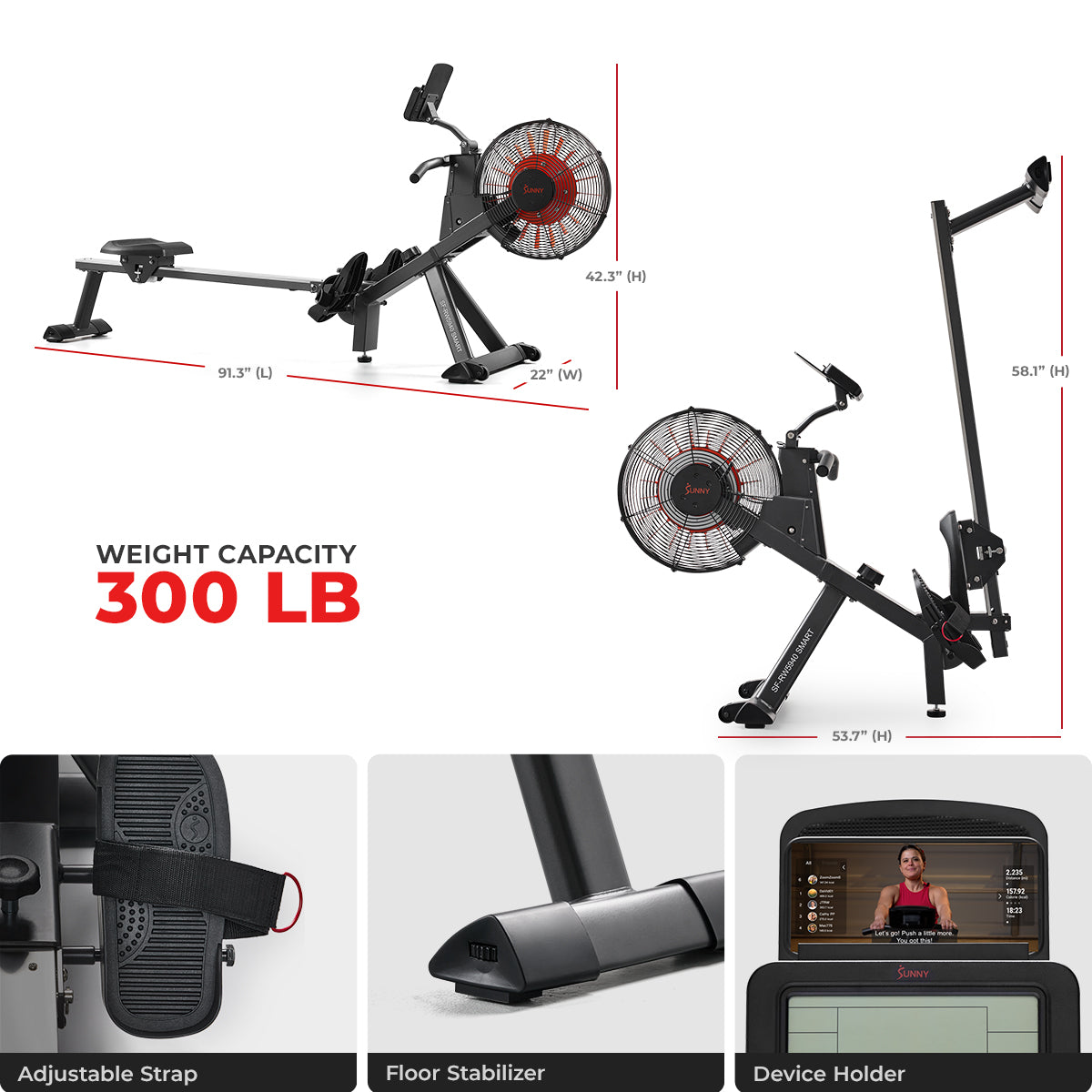  Premium Smart Magnetic Air Rower with Extended Rail、mySite、ghnorth