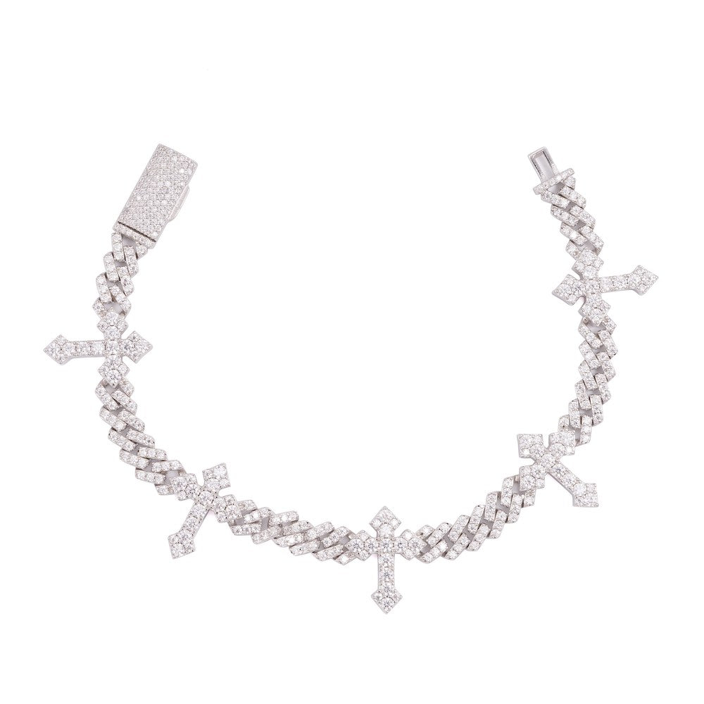 6MM Moissanite Cross Cuban Link Bracelet 14K Gold、mySite、hinf8tx79