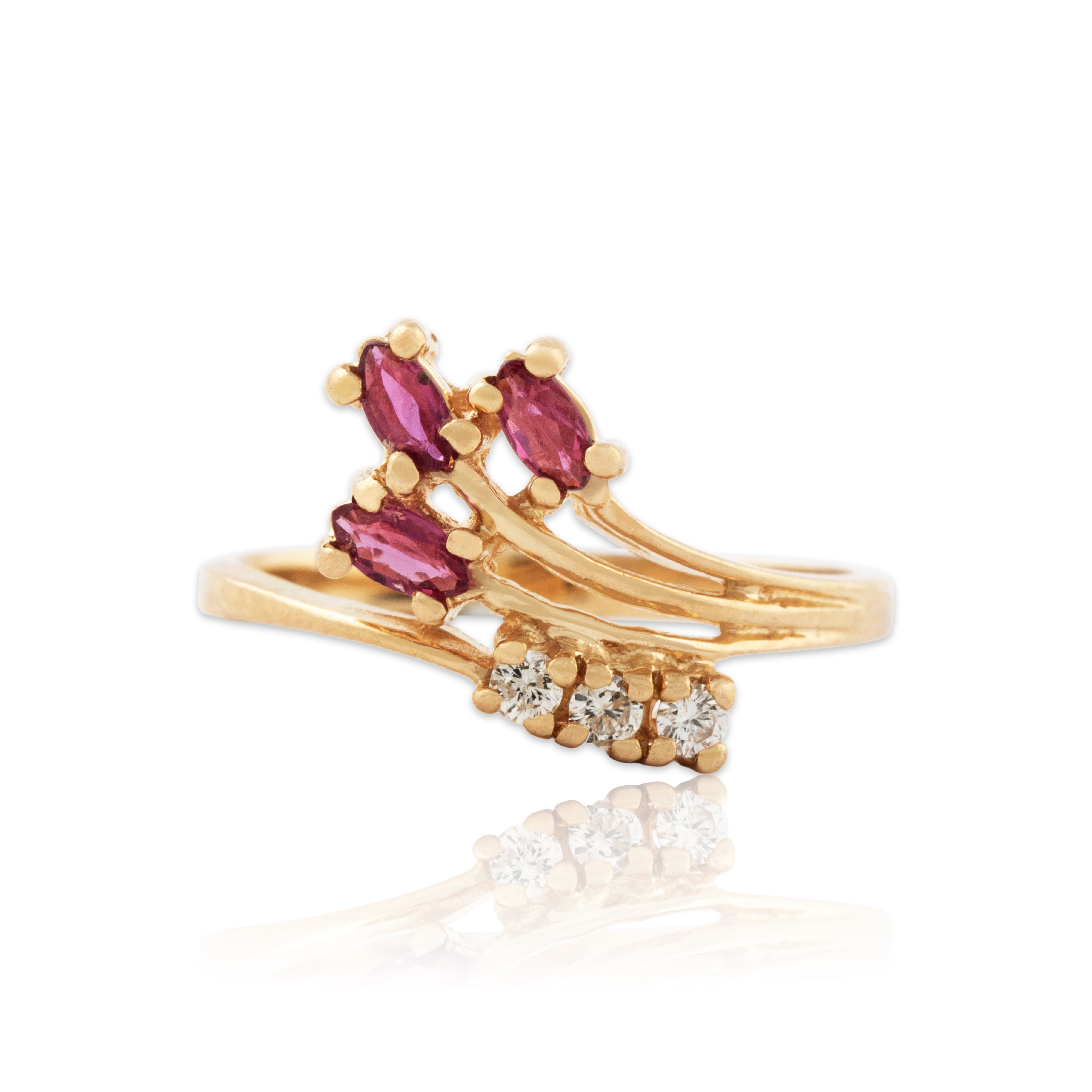 Vintage 14k Yellow Gold Ruby Diamond Flair Ring 6.50、mySite、hinf8tx79