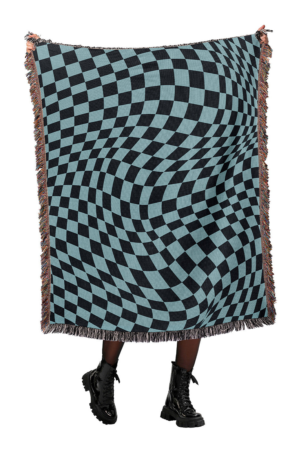 Trippy Checkers Black and Blue Cotton Woven Throw Blanket、mySite、gigharbornorthrealestate