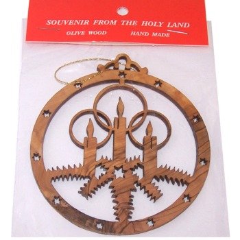  Christmas Candles Olive Wood Ornament - Laser Carving (9 cm or 3.5 Diameter)、mySite、elrpsem3k
