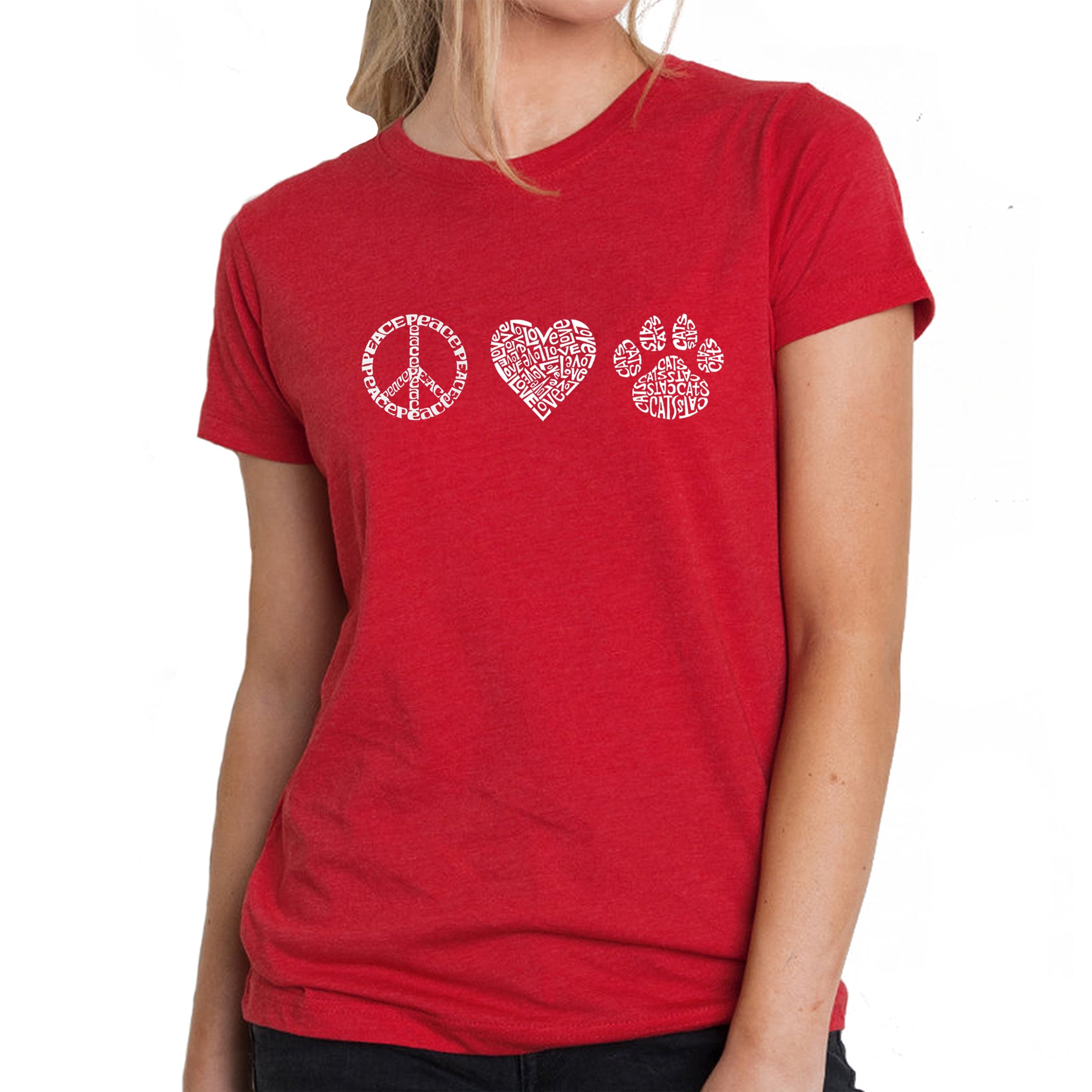 Peace Love Cats - Women's Premium Blend Word Art T-Shirt、mySite、camillekostekn
