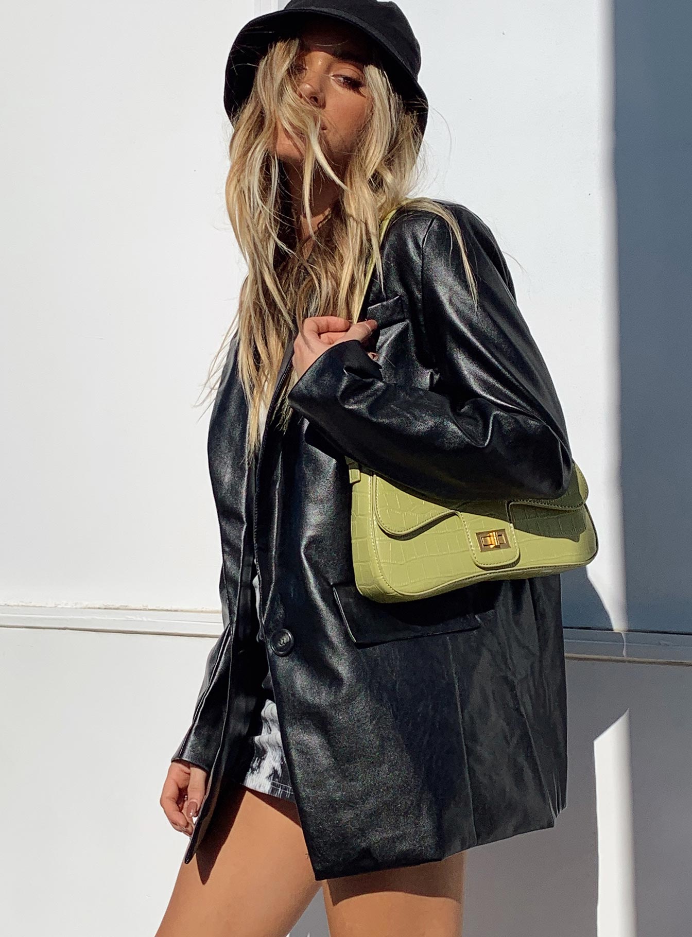 Jocelyn Faux Leather Blazer Black、mySite、solidvoid