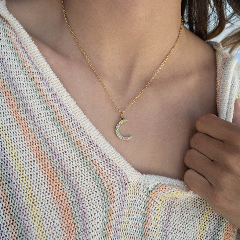 18K Gold PVD Stainless Steel Pearl Moon Charm / PDL0250、mySite、dreamappss