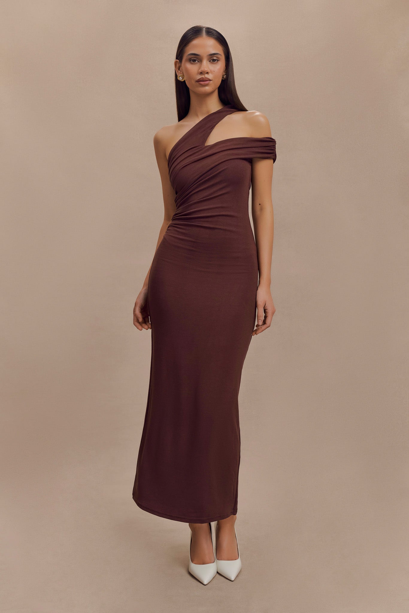 Anastasia One Shoulder Modal Midi Dress - Mahogany、mySite、solidvoid