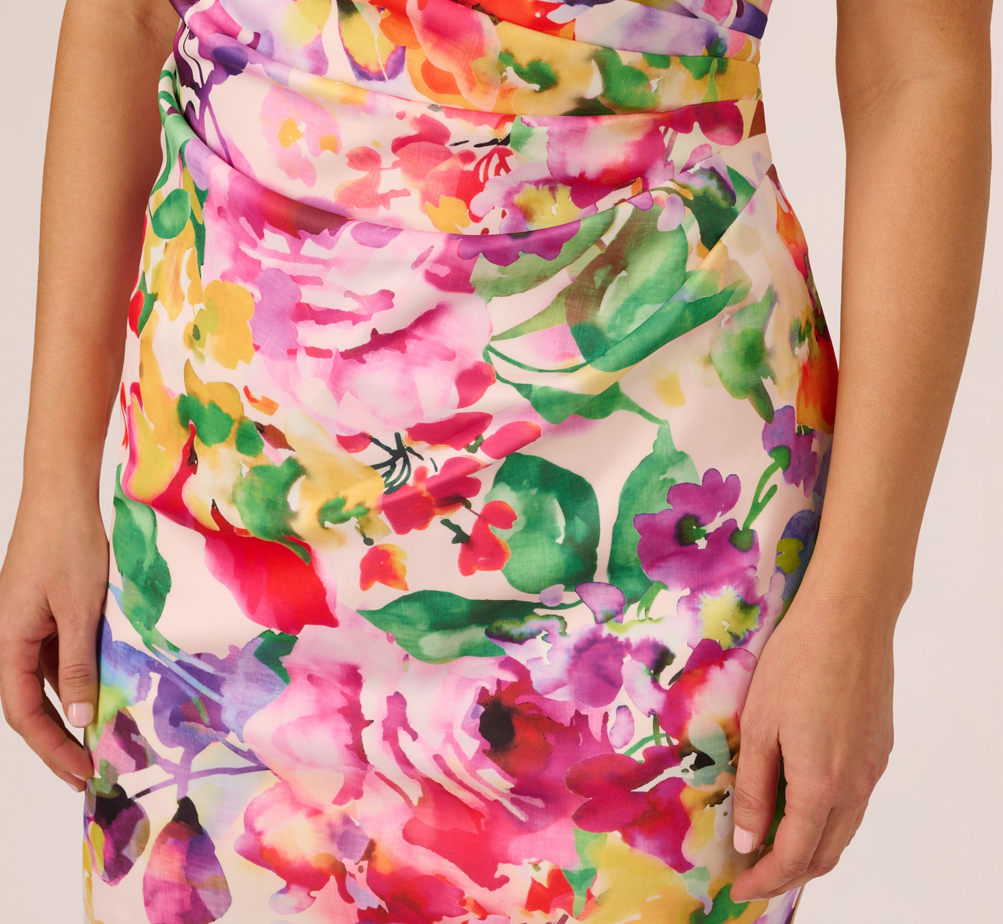 Plus Size One Shoulder Rosette Floral Sheath Dress In Pink Multi、mySite、solidvoid