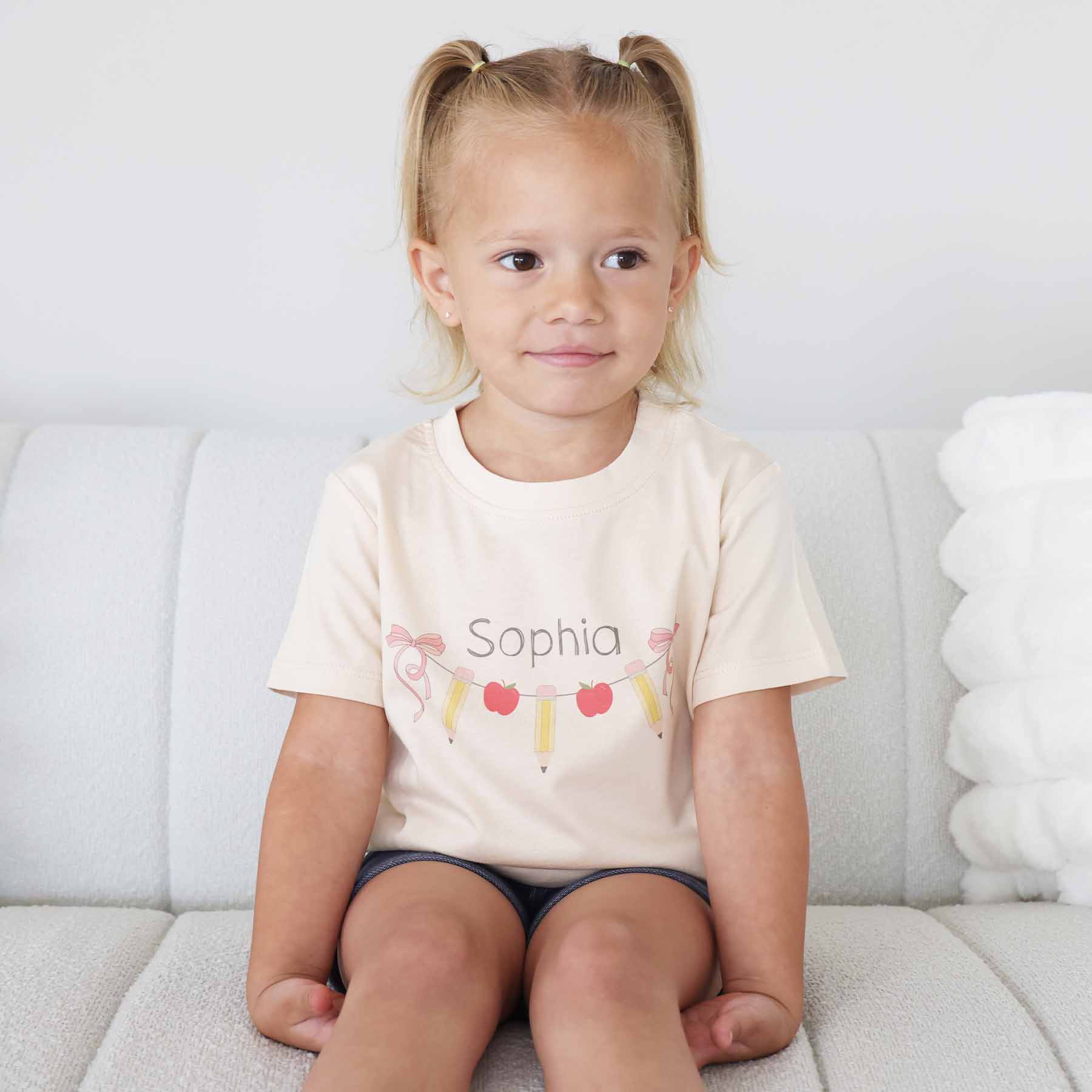  Personalized Pencil Garland Kids Graphic Tee | Natural、mySite、layawaytickets