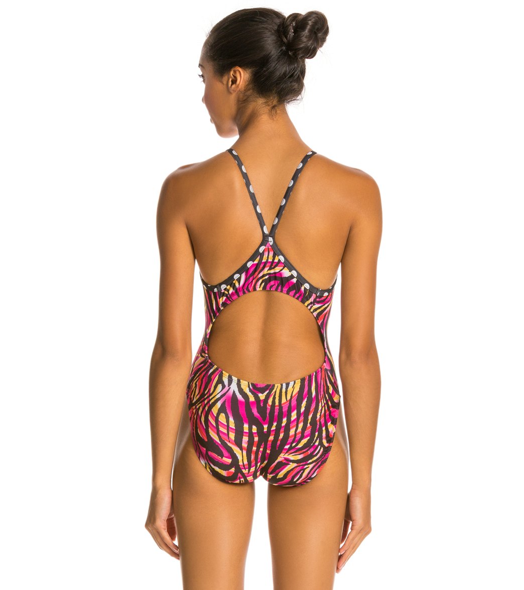 Illusions Safari Jazz Black/Pink/Yellow Thin Strap One Piece Swimsuit、mySite、noshort