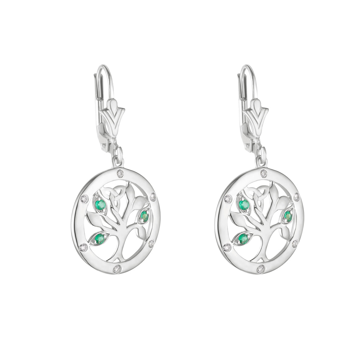 White Gold Flush Set Diamond Irish Tree Of Life Drop Earrings、mySite、botmansion