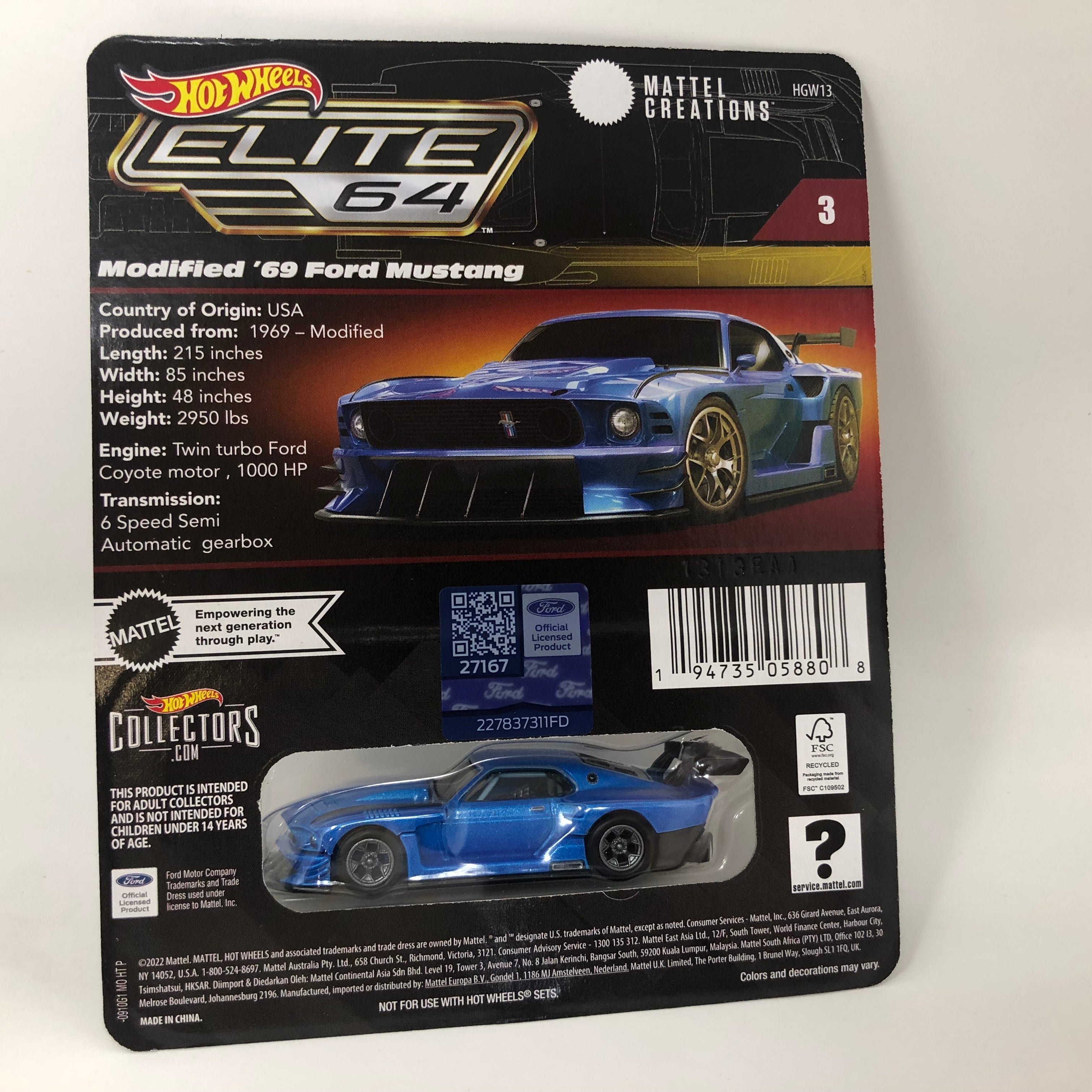 Modified '69 Ford Mustang * Hot Wheels Elite 64 Mattel Creations、mySite、hgirdovlk