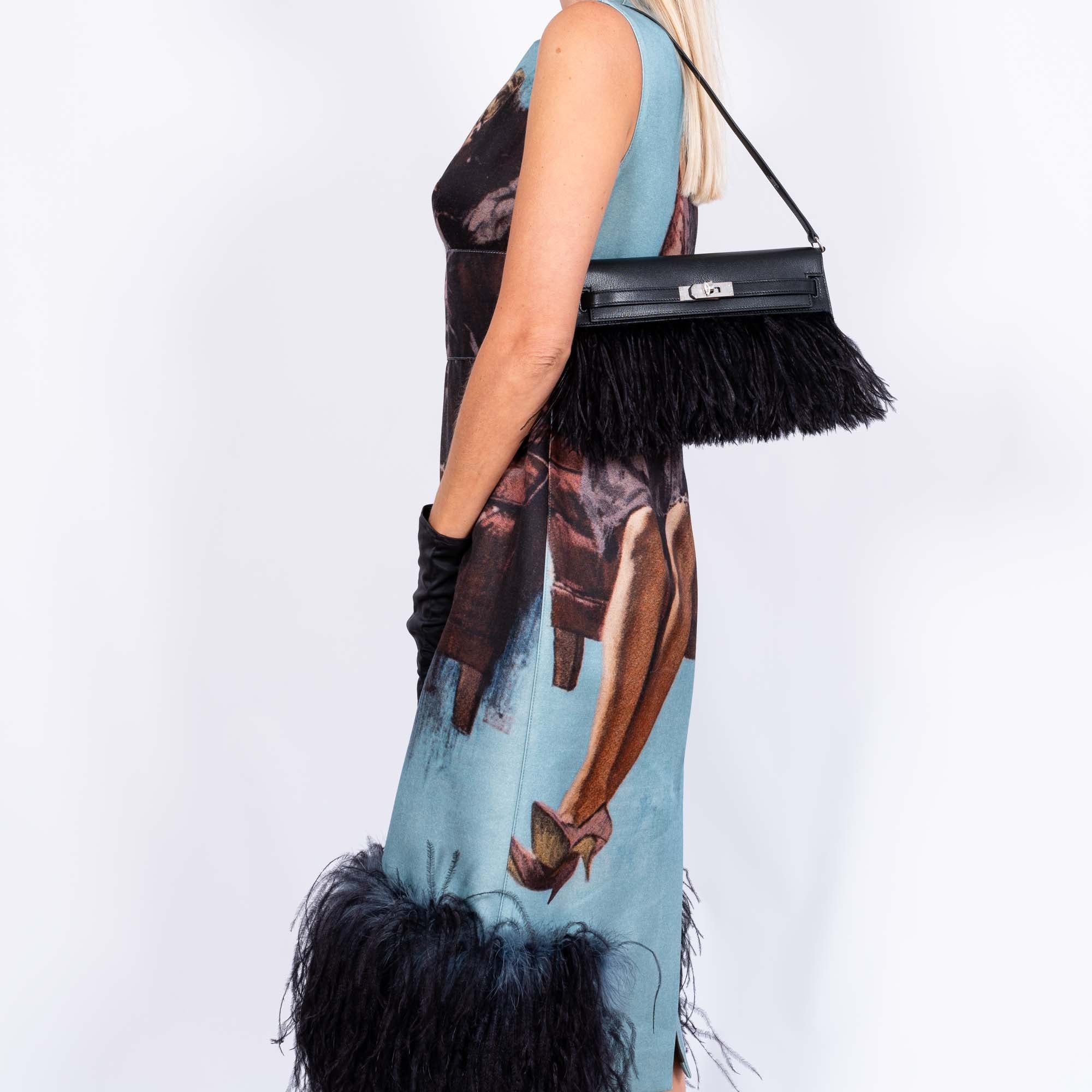 Hermès Feather Kelly Elan Black Chevre and Ostrich Feathers Palladium Hardware、mySite、garminoutage.com