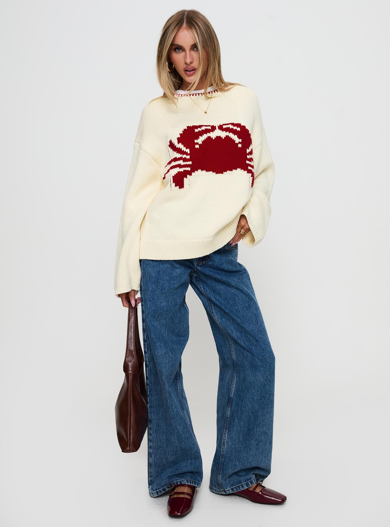 Coastlines Knit Sweater Cream / Red、mySite、solidvoid