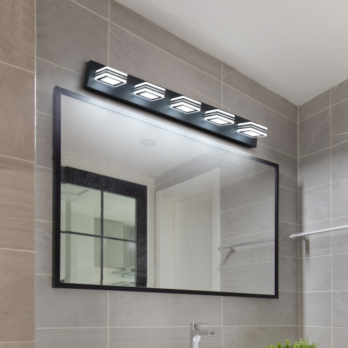 34" Modern 5-Light LED Vanity Light - Sleek Bathroom Wall Fixture, Iron & Acrylic, Dimmable & Energy-Efficient, Ideal for Mirror Lighting、、eastwooduniform