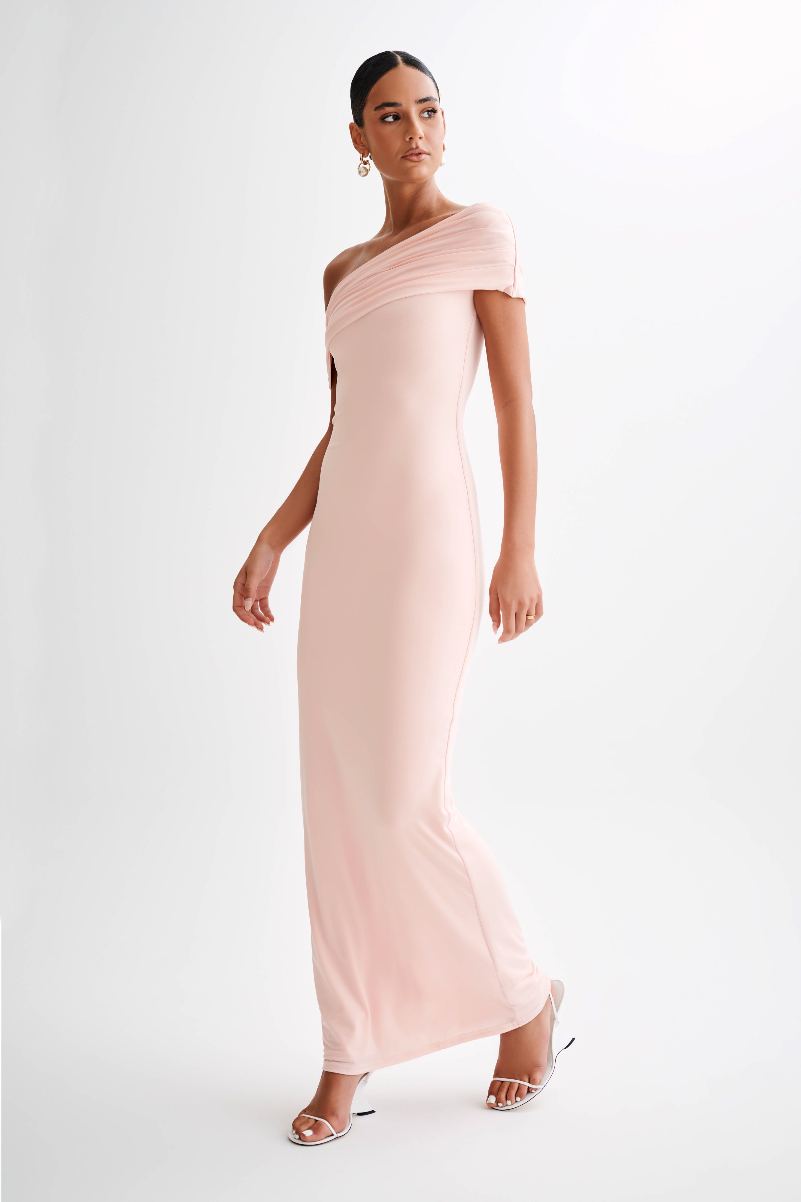 Cassandra Off Shoulder Slinky Maxi Dress - Pale Pink、mySite、solidvoid