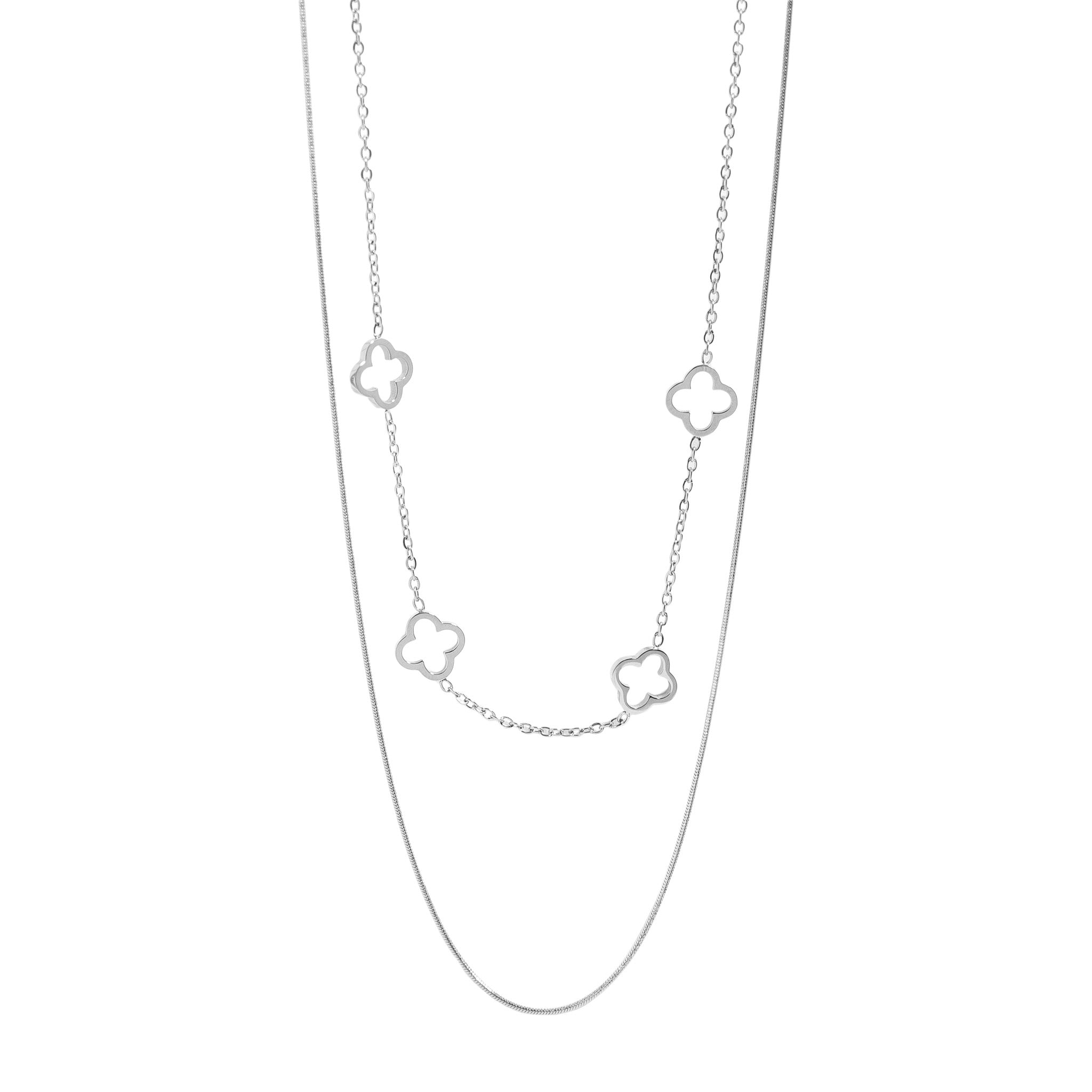 18K Gold PVD Stainless Steel Layered Clover Charm Necklace / CHN0020、mySite、dreamappss