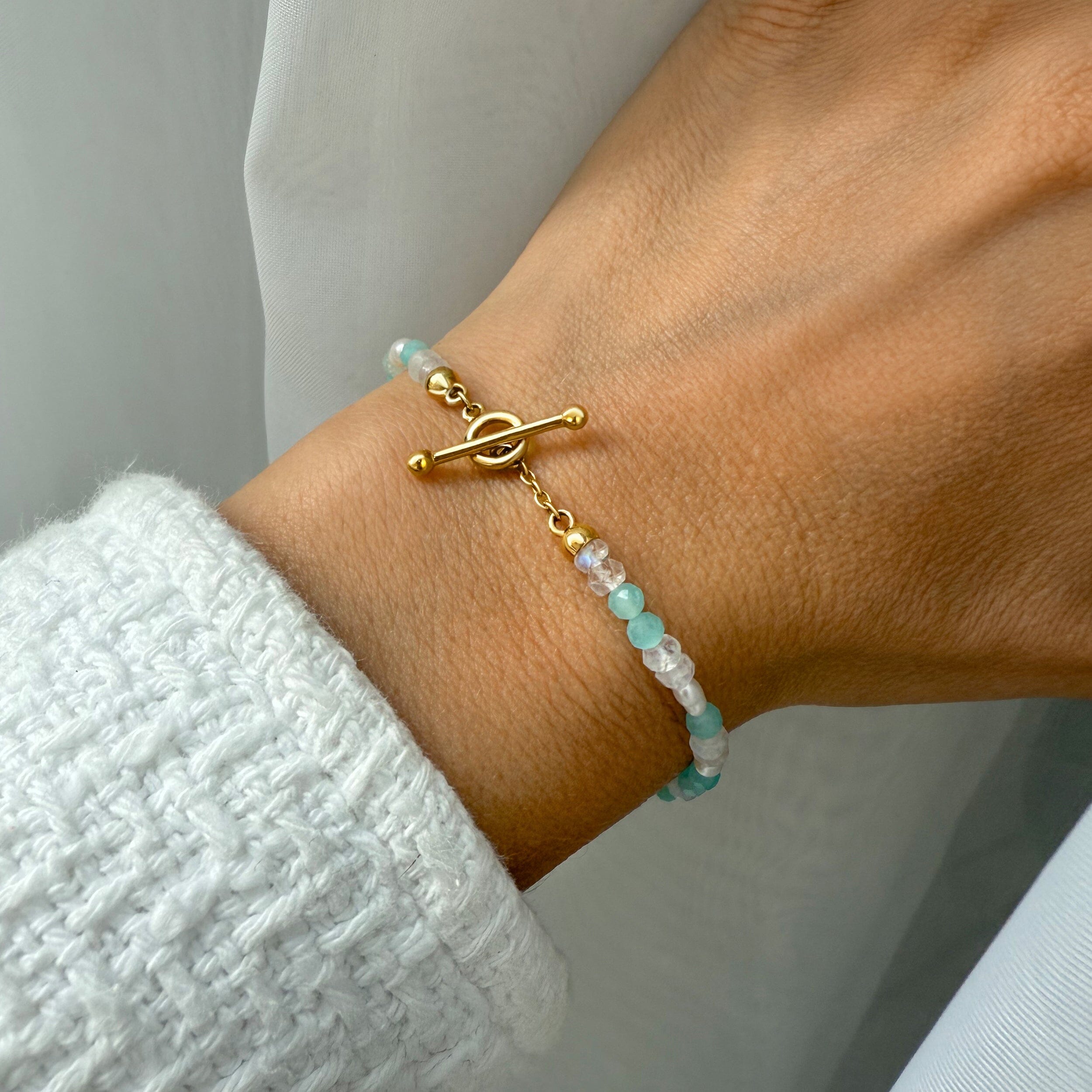 Moonstone Amazonite T-Lock Beads Bracelet - Ocean Drop、mySite、hinf8tx79