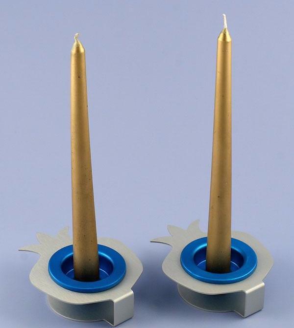 Double Rimon Shabbat Candle Holders - Blue、mySite、topwebapps