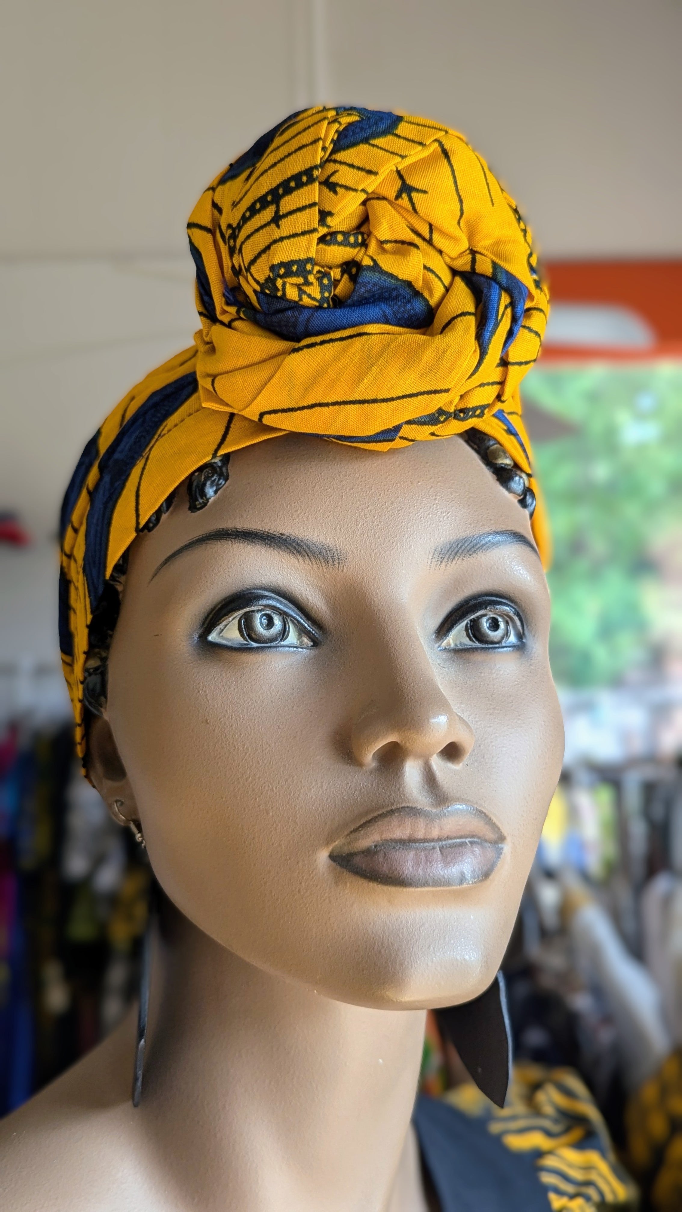 Adanna Orange and Blue Bulb Peacock African Print Pre-Tied Head Wrap DP3816PT12、mySite、solidvoid