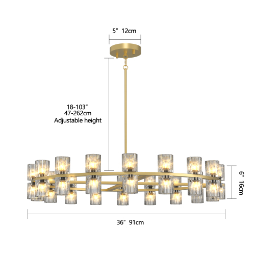 (L005030-D36-P36B/W1340P310778)36 Inches Luxury Chandeliers Crystal Living Room Decorative Lights Simple Modern Dining Room LED Lighting,for Home Decor (Bulbs Included)、、eastwooduniform