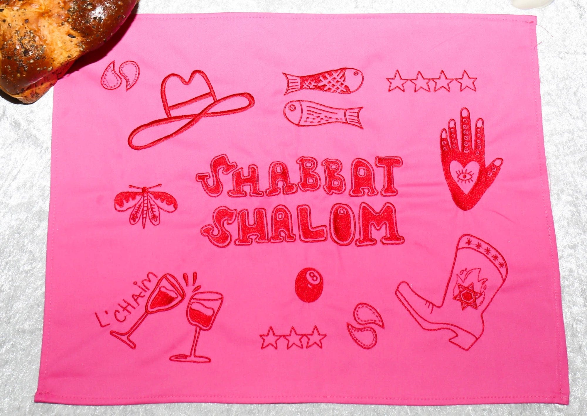 Jewish Doodles Challah Cover - Pink、mySite、topwebapps
