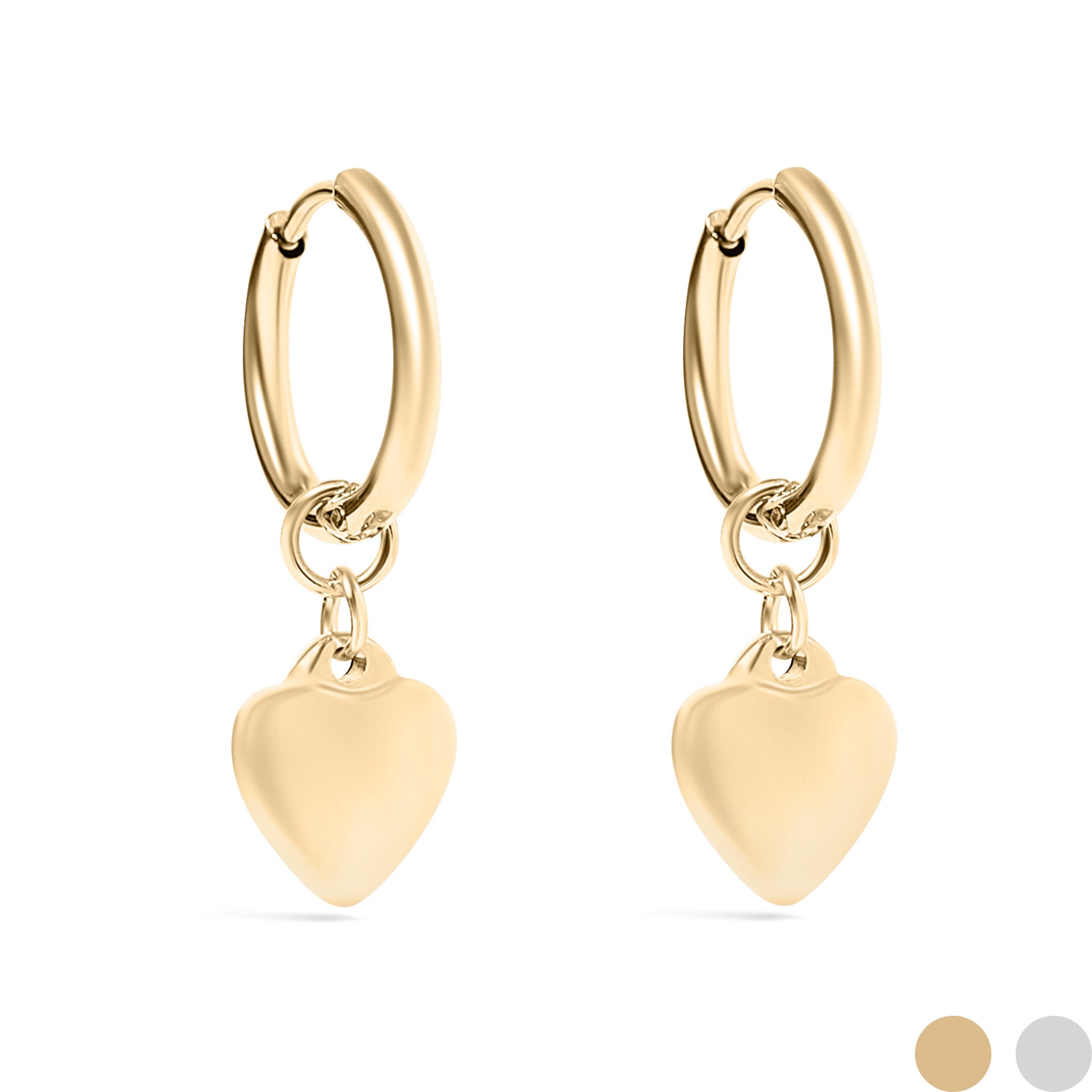 18K Gold PVD Stainless Steel Heart Pendant Huggie Hoop Earrings / ERJ0028、mySite、dreamappss
