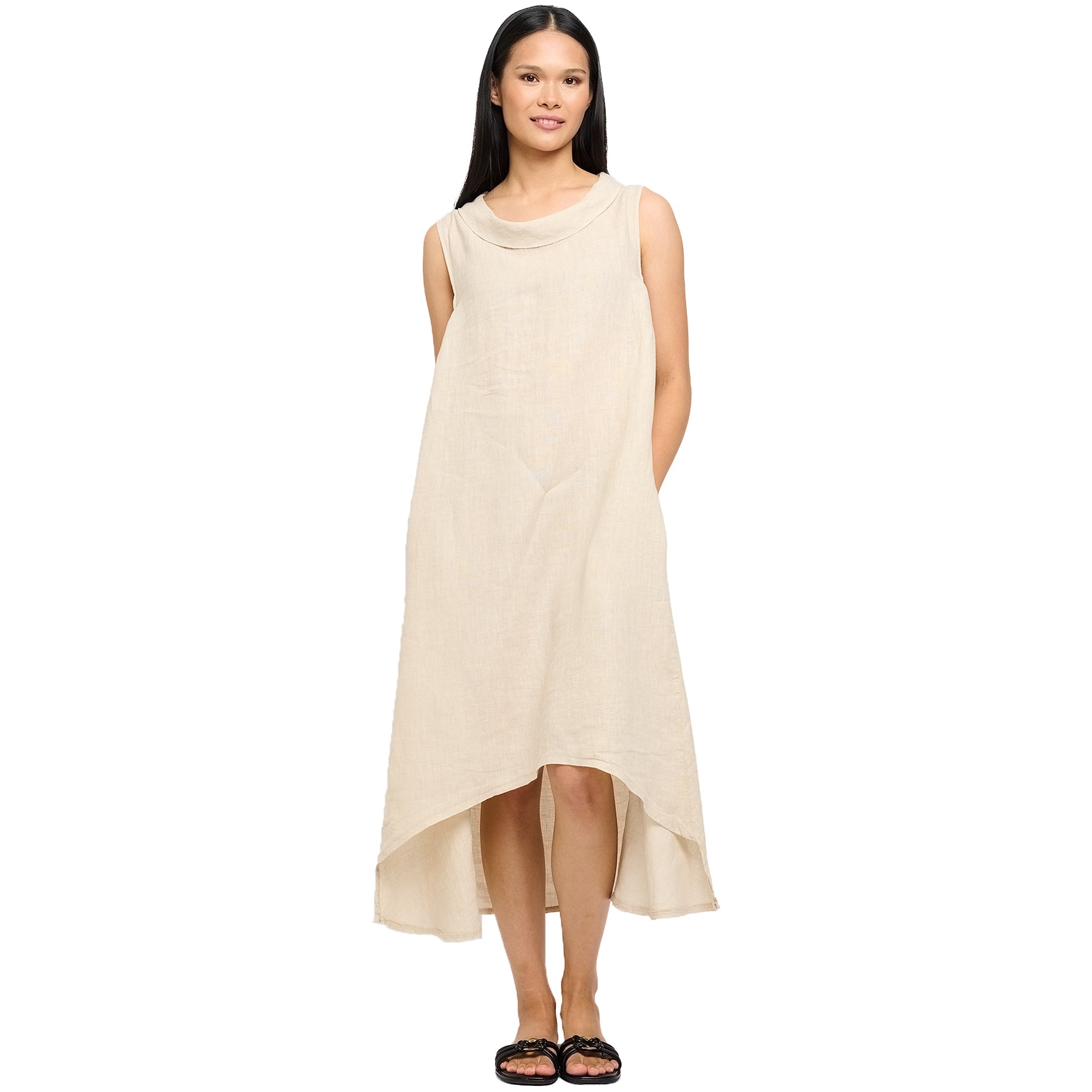  Pistache Linen Sleeveless Cowl Neck Hi-Low Dress、mySite、justintrudeaud