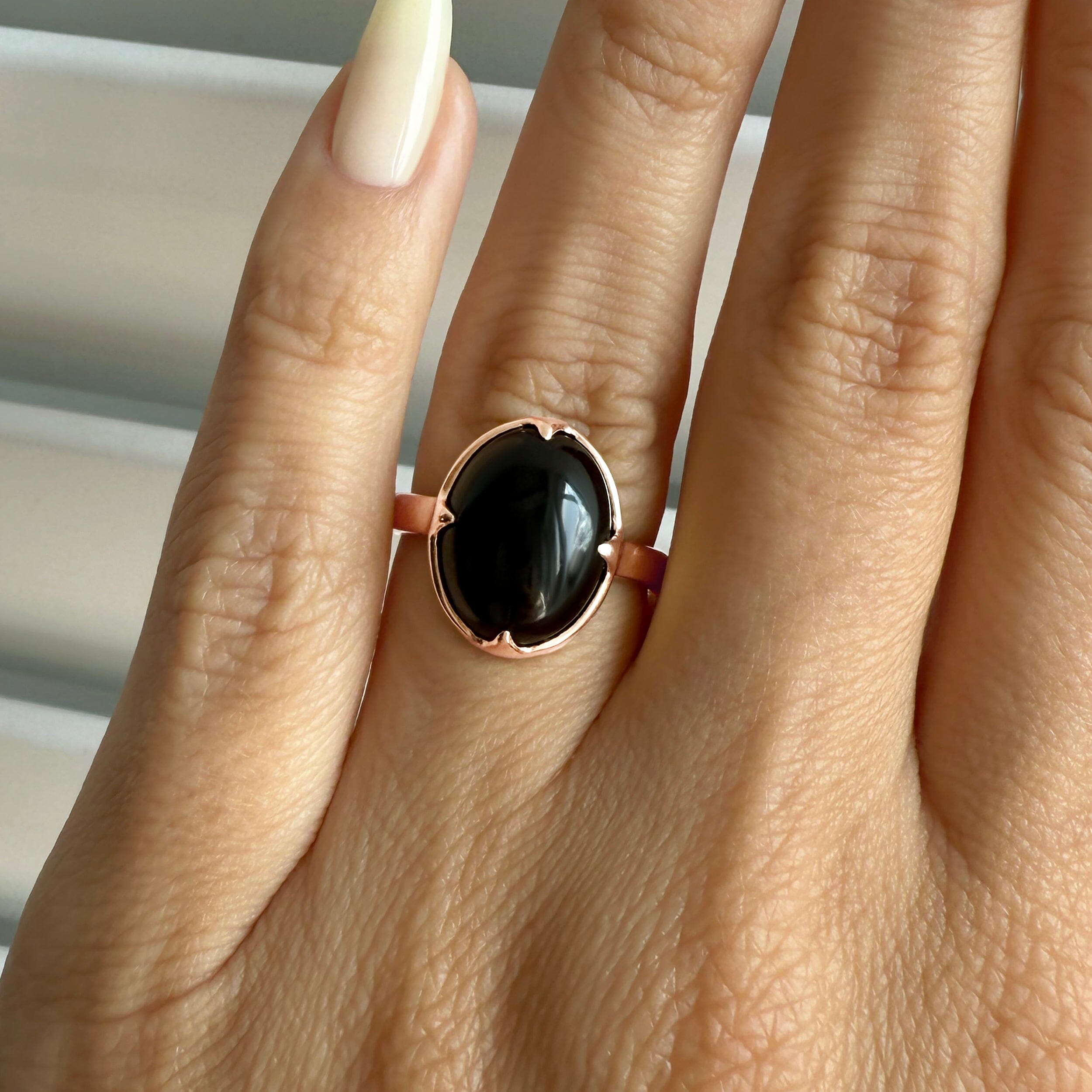 Black Obsidian Cabochon Ring - Aura、mySite、hinf8tx79