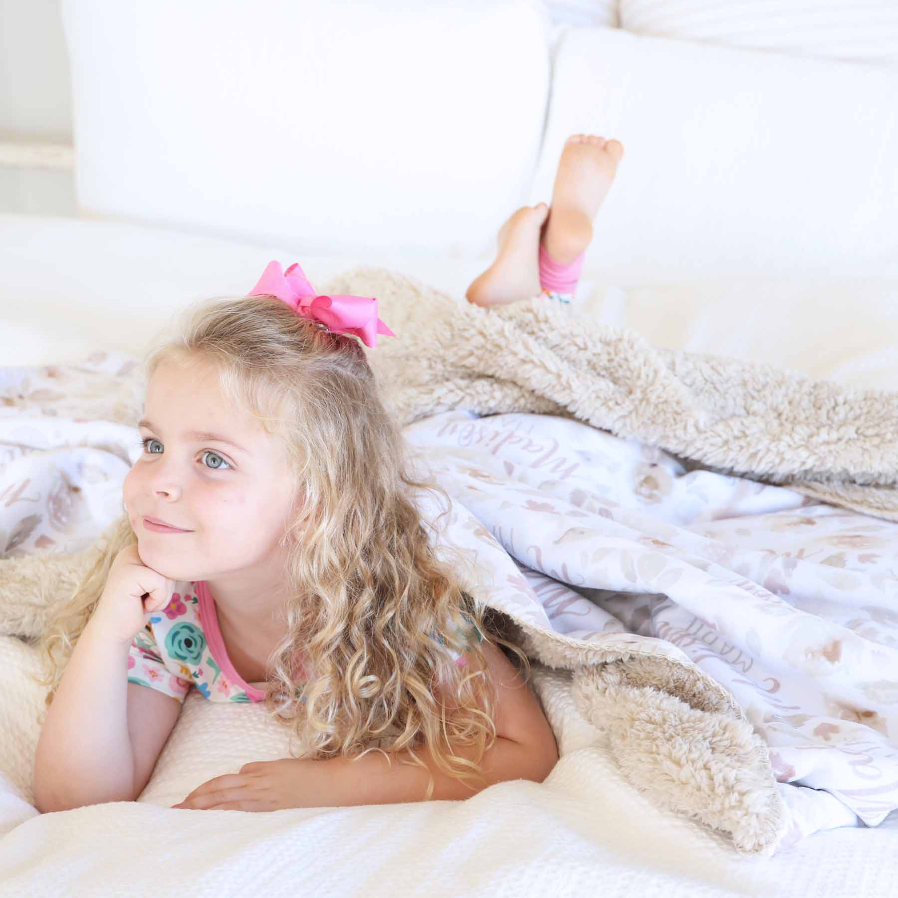  Personalized Fuzzy Kids Blanket | Taupe Floral、mySite、layawaytickets