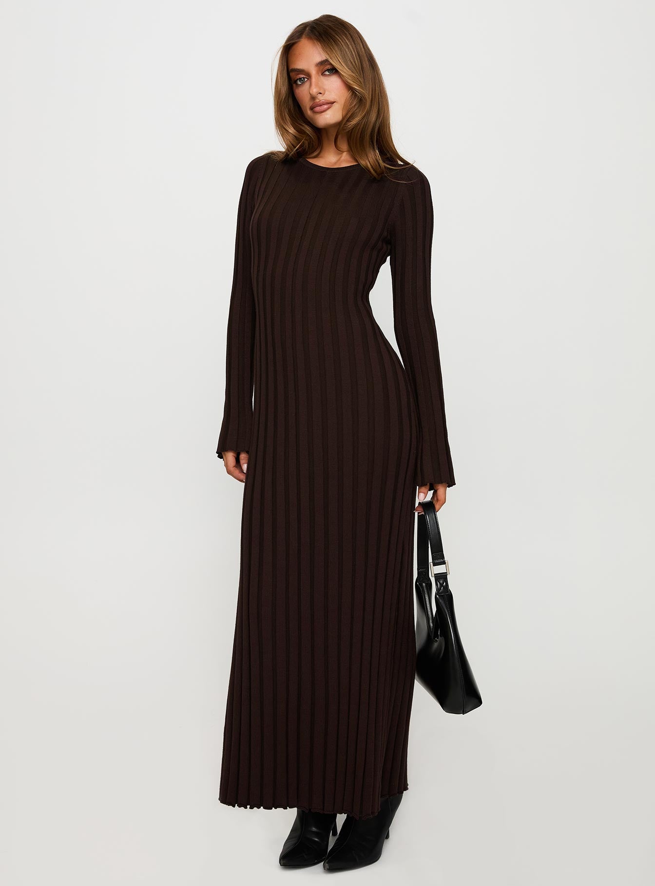 Vespa Long Sleeve Maxi Dress Brown、mySite、solidvoid
