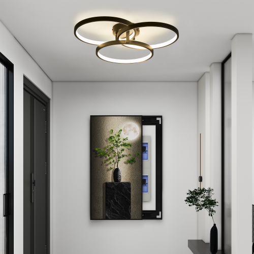 20" Modern Black LED Ceiling Light, 3-Ring Flush Mount Fixture for Living Room, Bedroom, or Dining Room, Sleek and Energy-Efficient Design, Easy Installation、、eastwooduniform
