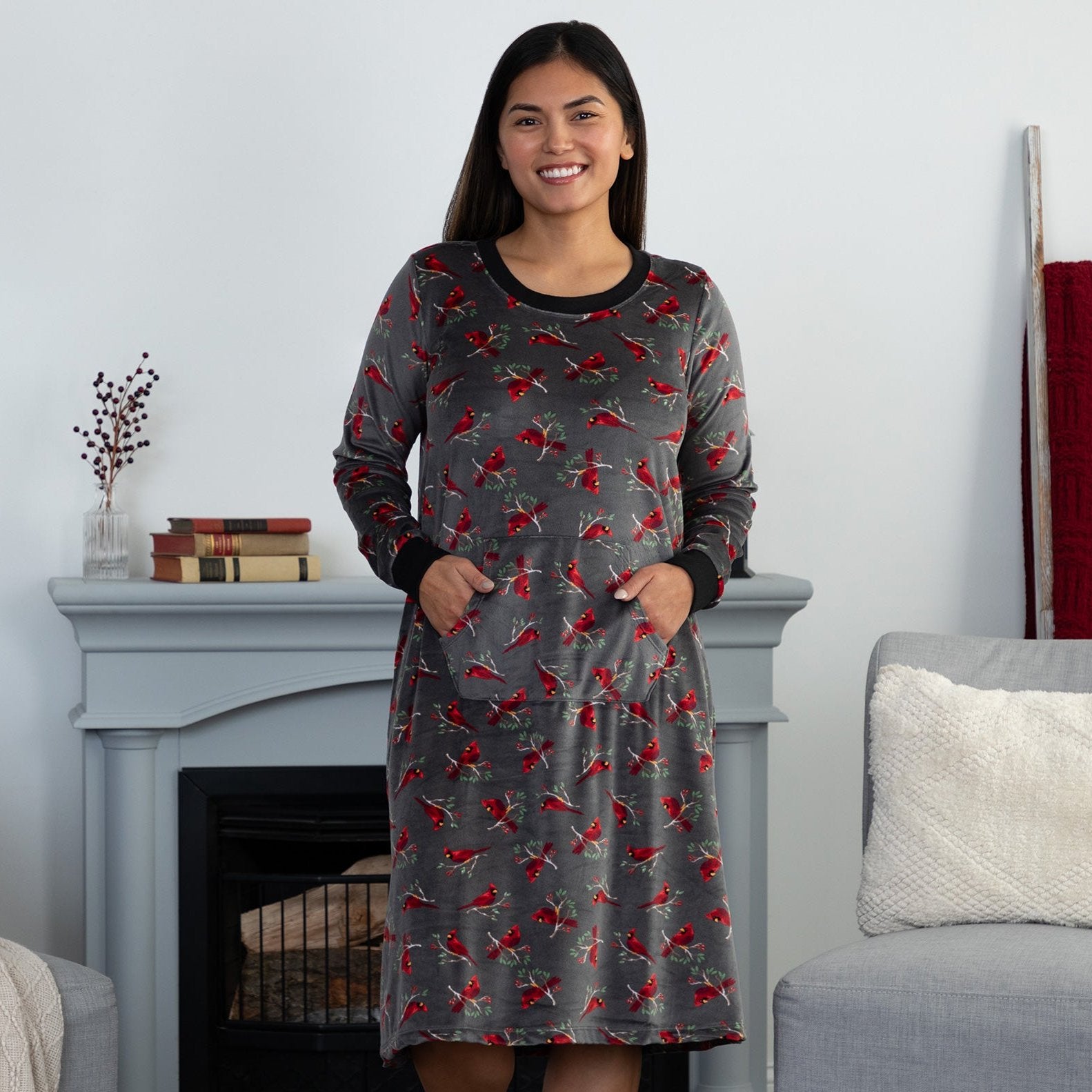 Luxe Cardinal Long Sleeve Nightgown、mySite、camillekostekn