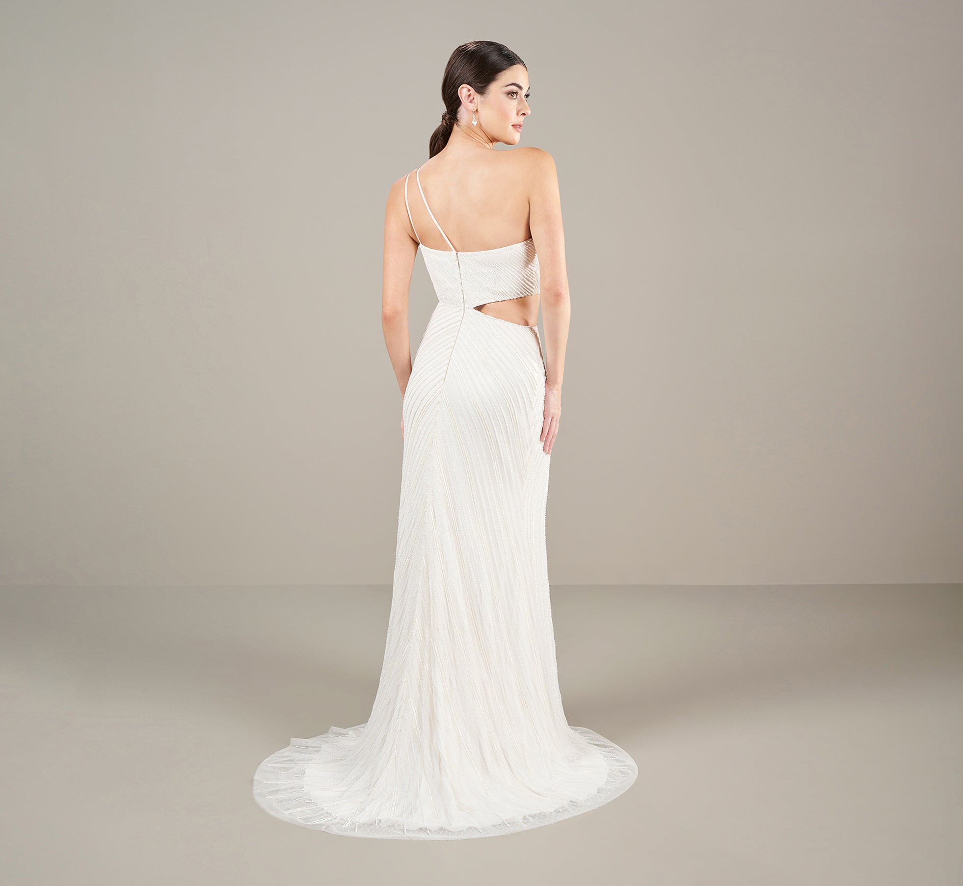 One Shoulder All Over Beaded Gown In Ivory、mySite、solidvoid