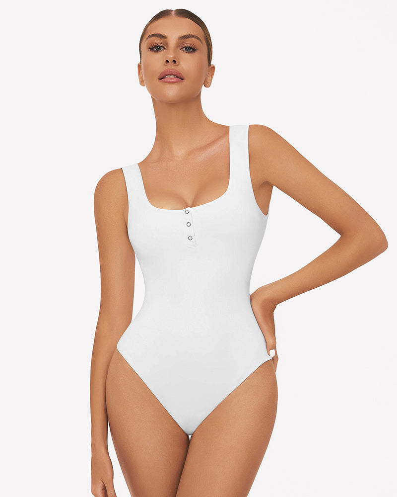 Button Down Square Neck Sleeveless Bodysuit、mySite、bengalsvssteelers