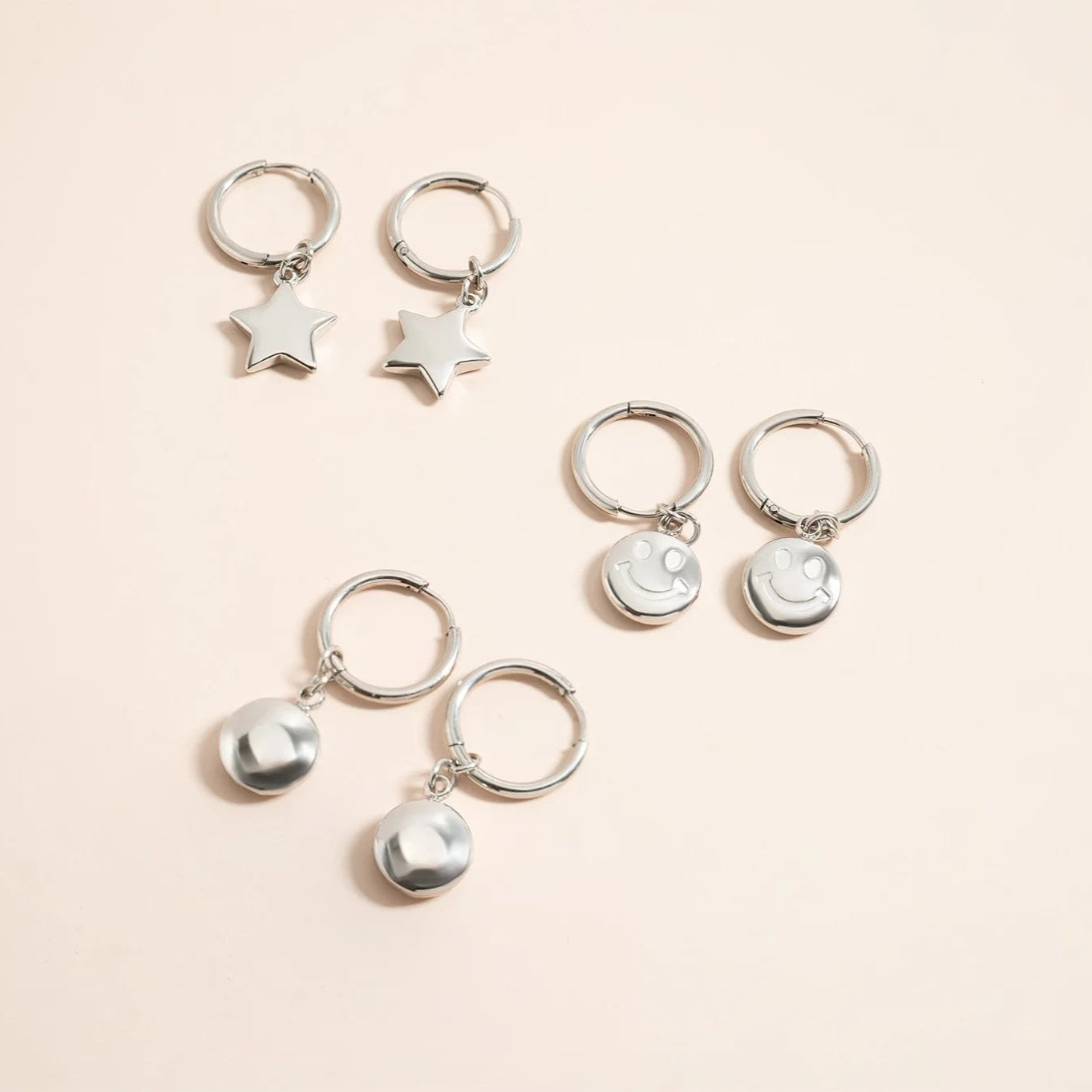 18K Gold Stainless Steel Smiley Face Huggie Earrings / ERJ0071、mySite、dreamappss