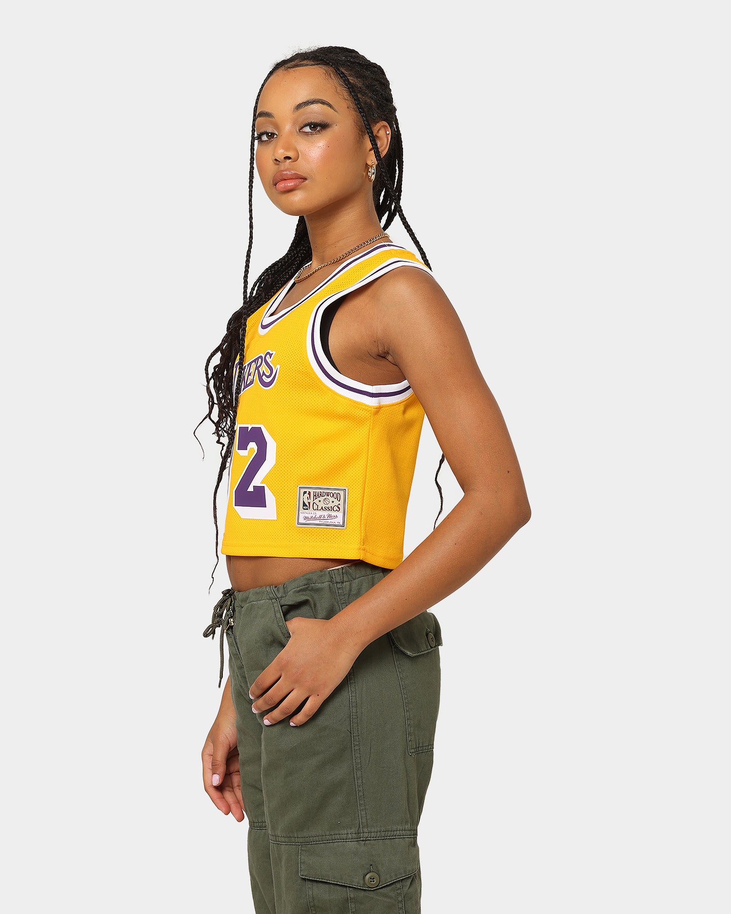 Mitchell & Ness Women's Los Angeles Lakers Earvin Magic Johnson #32 NBA Cropped Jersey Yellow/Purple、mySite、zt4zffjzw