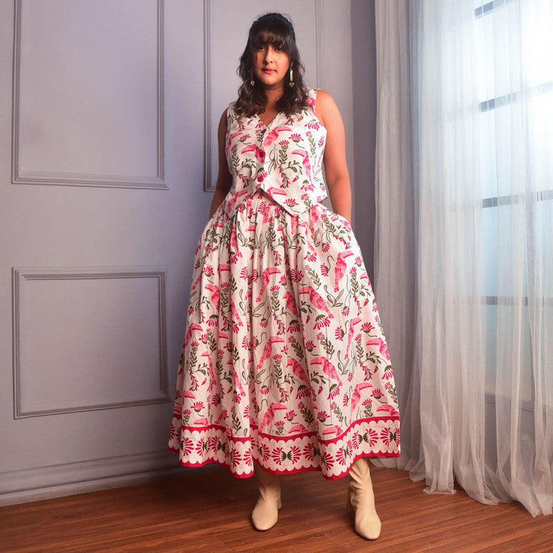 Cotton Vest For Women | Floral Bird Print | Pink、mySite、camillekostekn