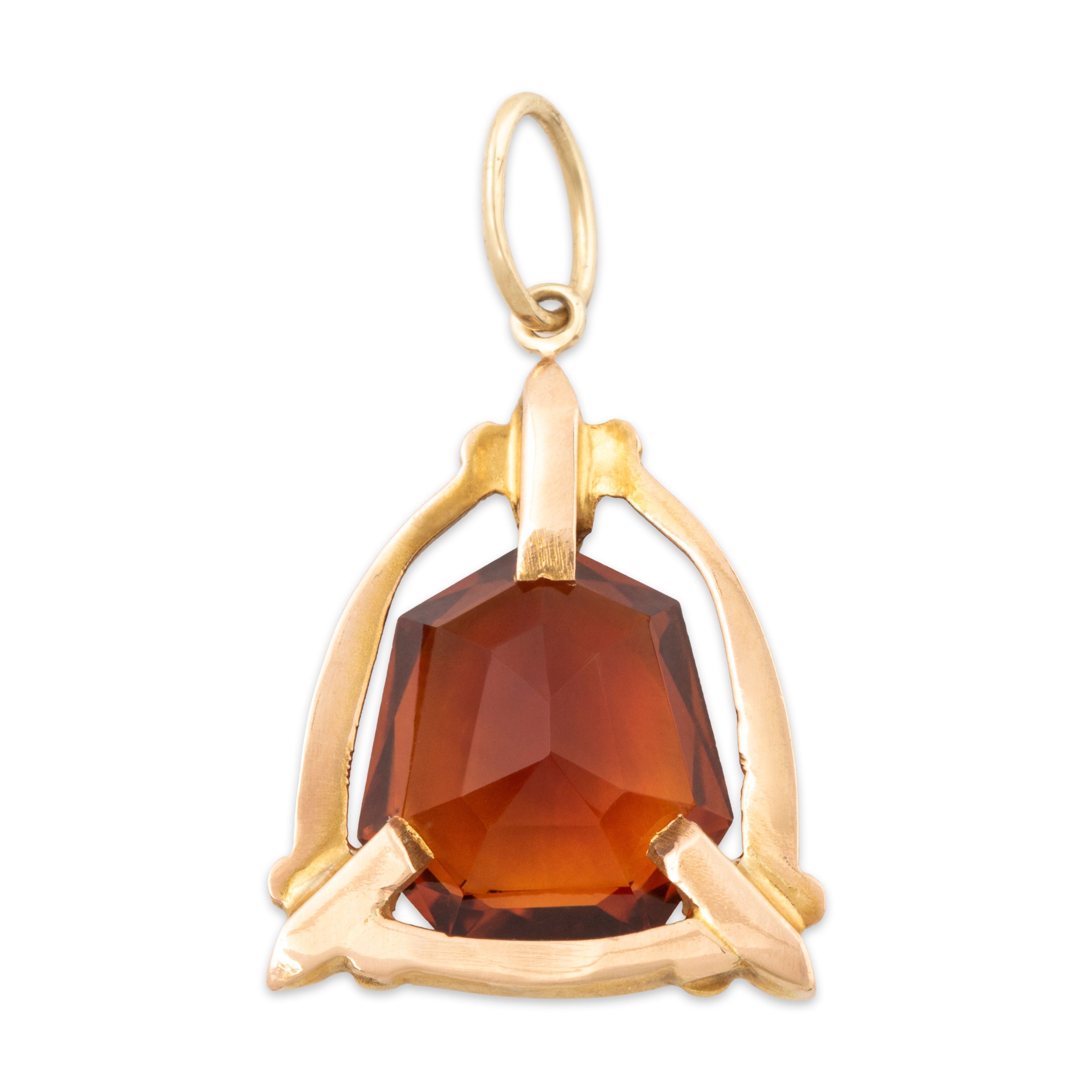 Rare Antique 14k Yellow Gold 2.02ct Fancy Shield Cut Citrine Charm Pendant、mySite、hinf8tx79
