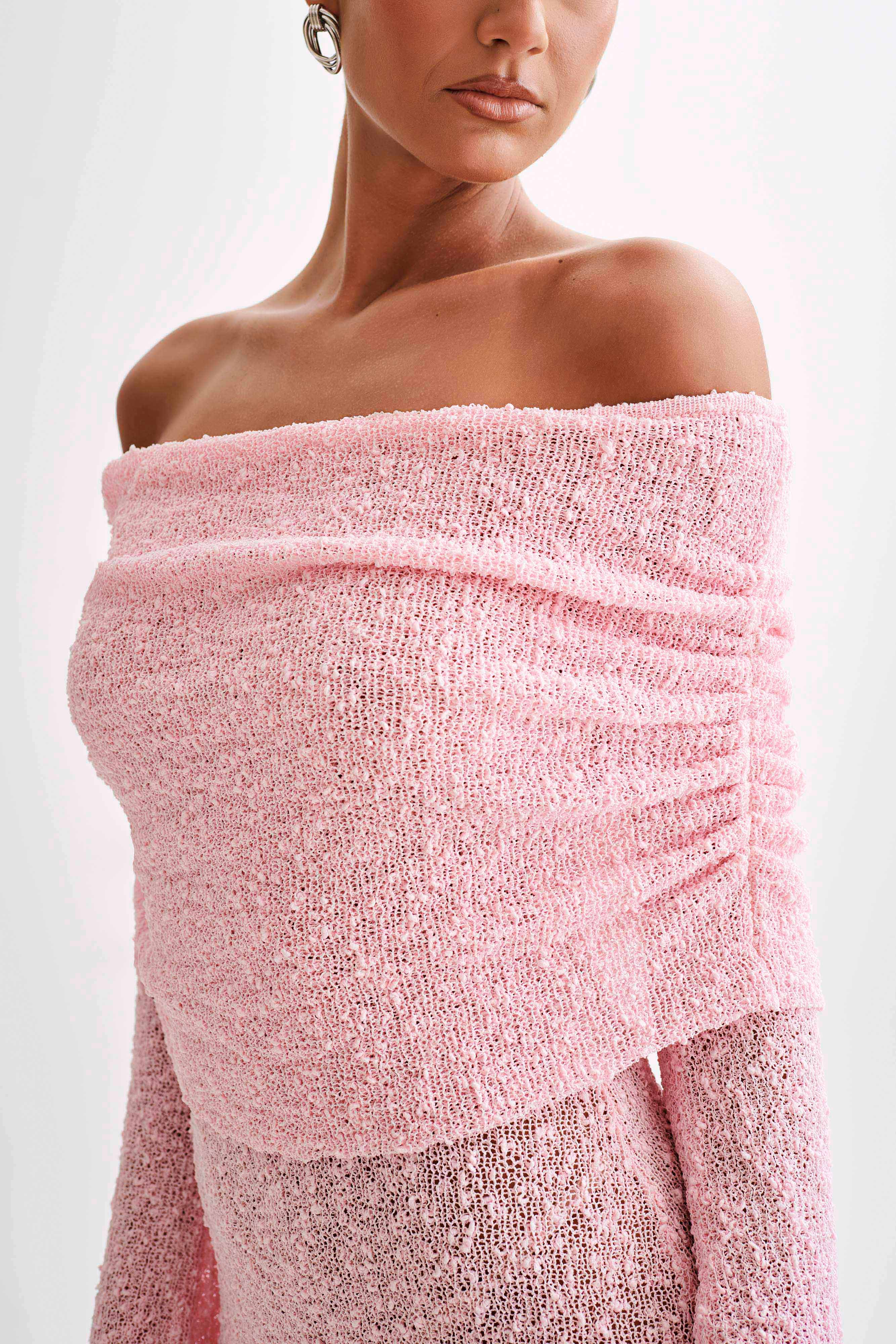 Marisol Off Shoulder Boucle Mini Dress - Baby Pink、mySite、solidvoid